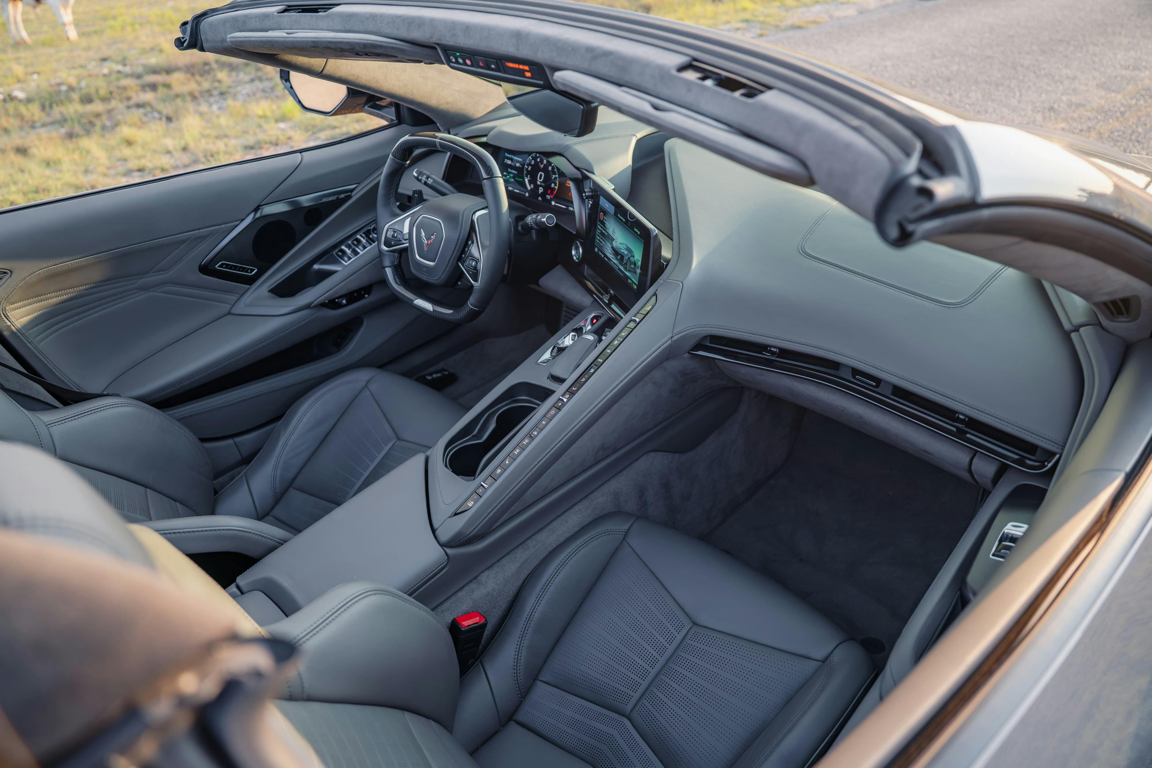 Interior of a 2025 Chevrolet Corvette Z06 in Sea Wolf Gray Tricoat in Dripping Springs, TX.