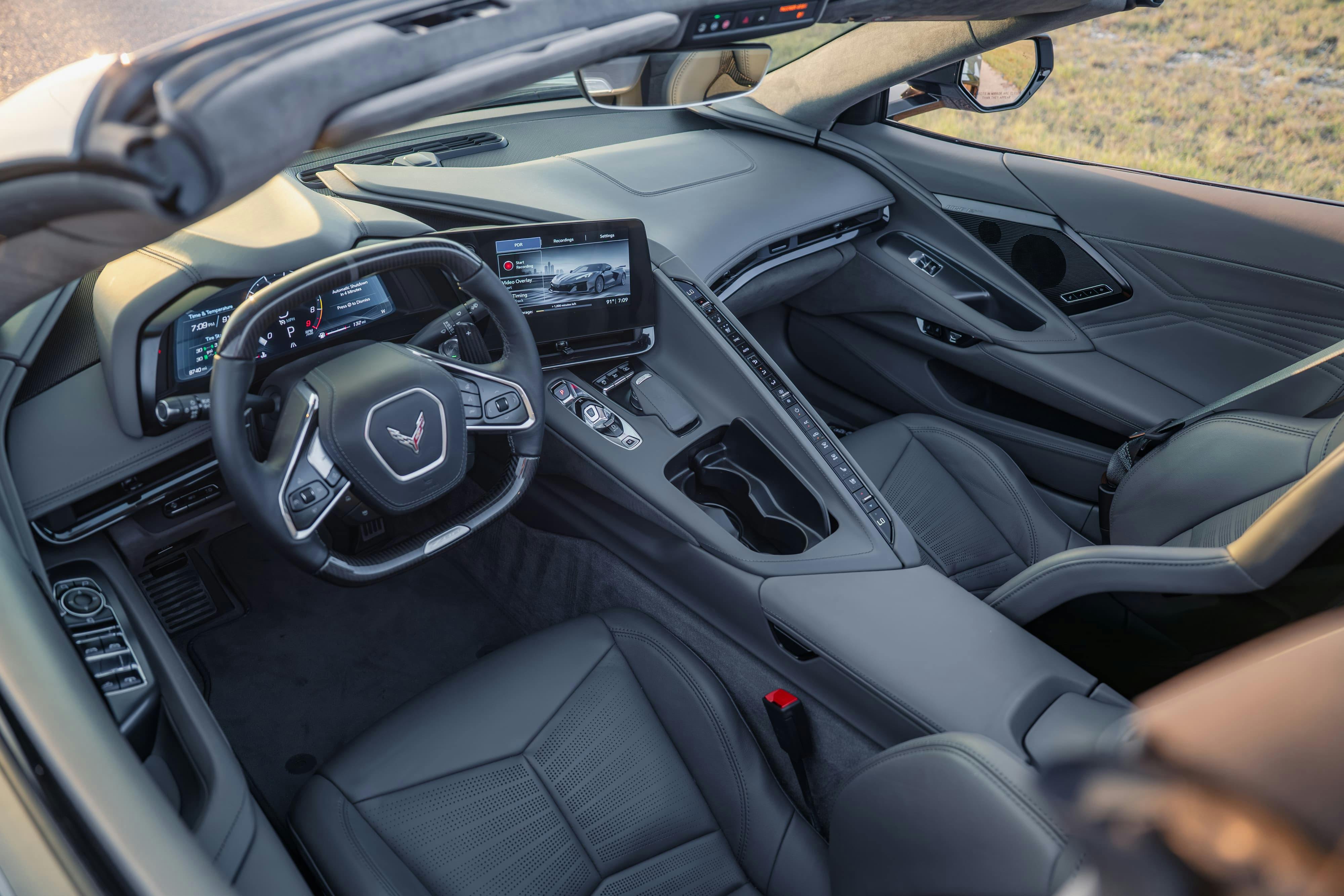 Interior of a 2025 Chevrolet Corvette Z06 in Sea Wolf Gray Tricoat in Dripping Springs, TX.