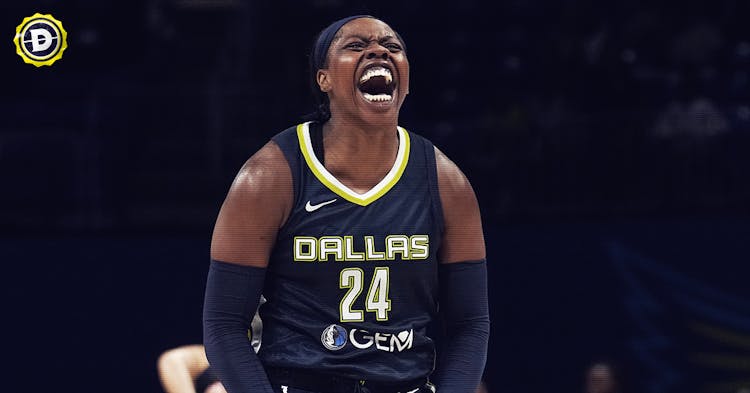 Arike Ogunbowale celebrates a big play.
