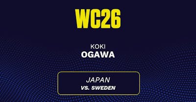 Koki Ogawa's predicted stats vs. Sweden, including anytime goal projection