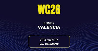 Enner Valencia's predicted stats vs. Germany, including anytime goal projection