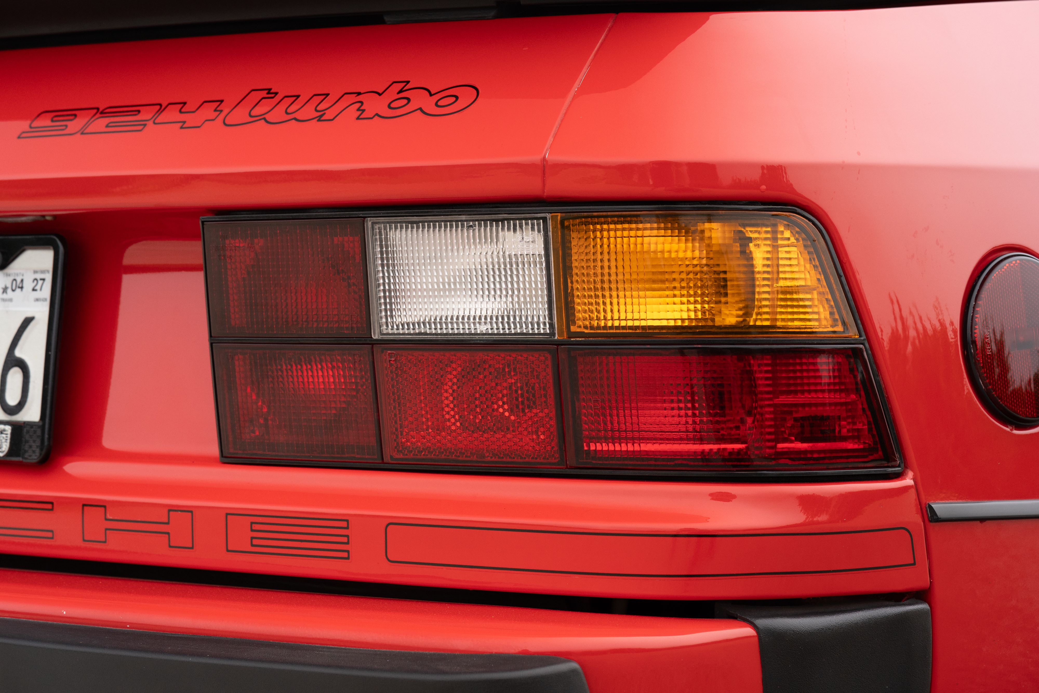 Guards Red Porsche 924 Turbo taillight in Dripping Springs, TX.