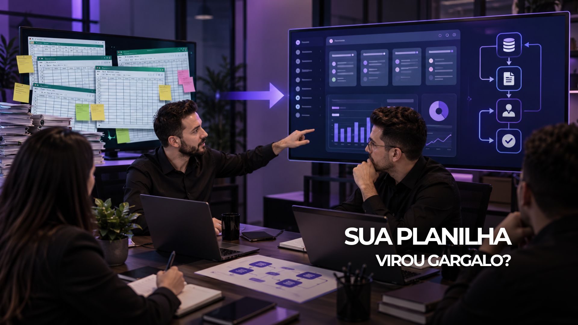 Equipe mapeia a transição de planilhas complexas para um sistema integrado de operação.