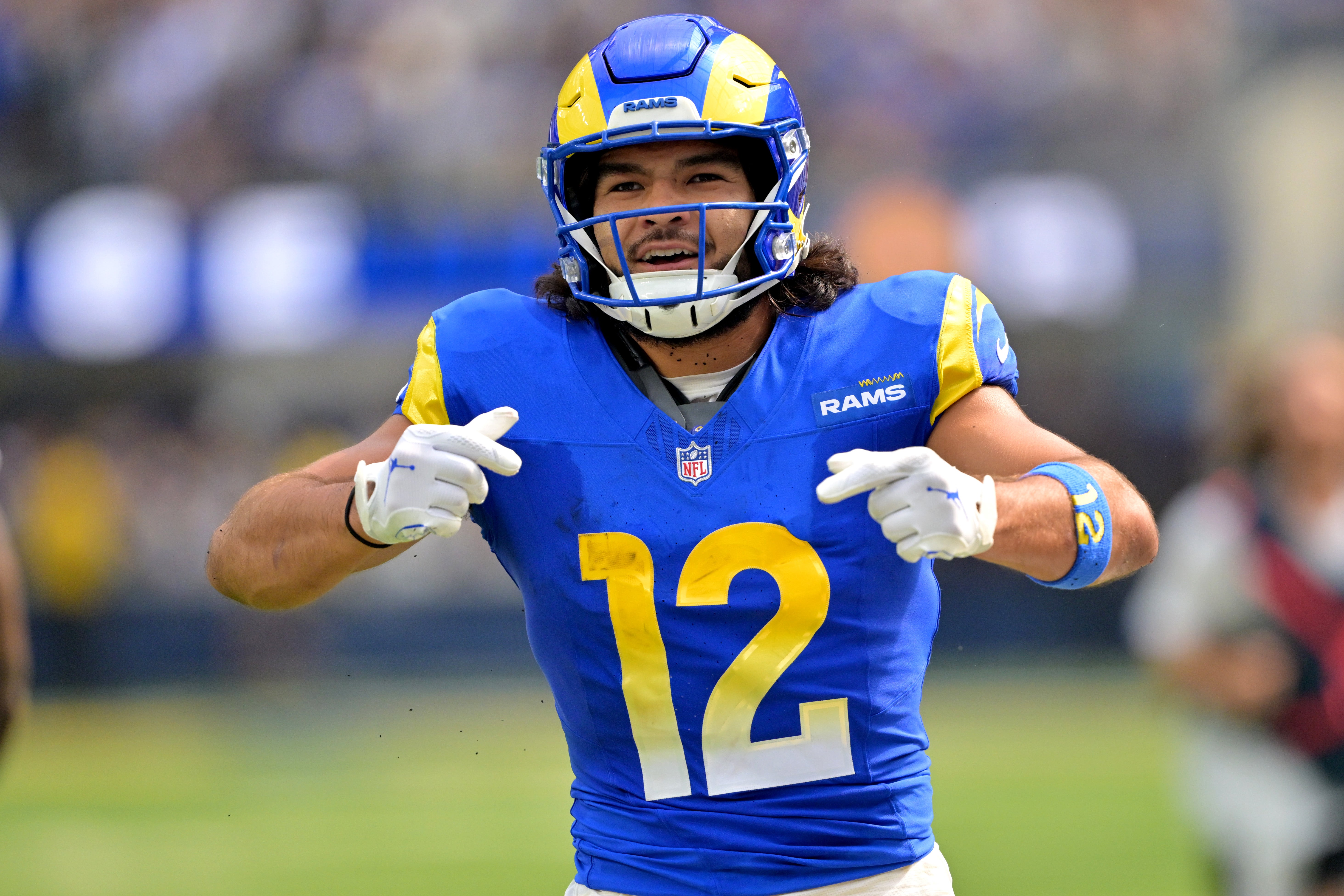 Puka Nacua player projections in Rams vs. Giants, Monday.