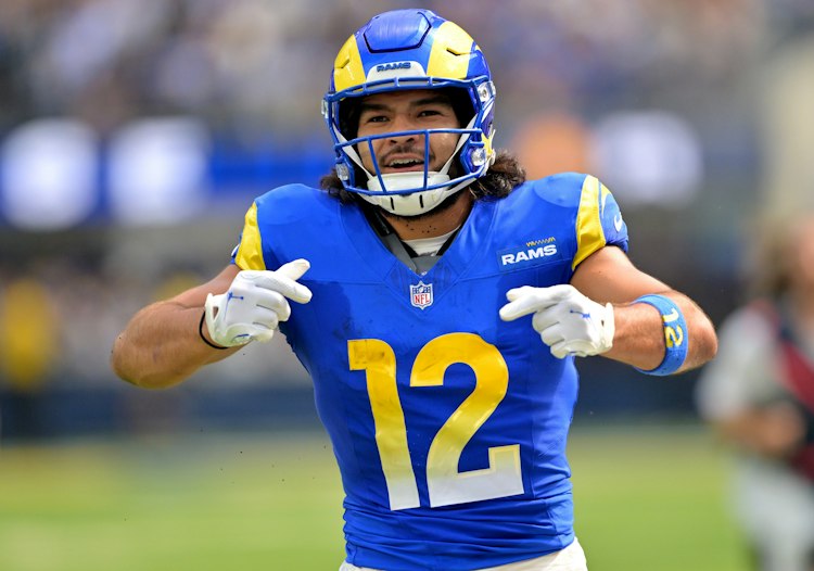 Puka Nacua player projections in Rams vs. Giants, Monday.