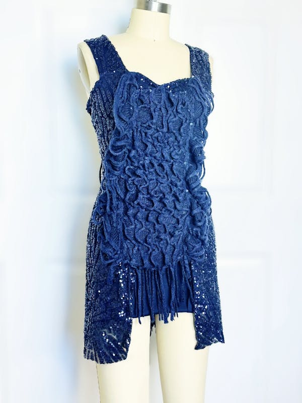 Blue Knit Scarf dress with sequins panels