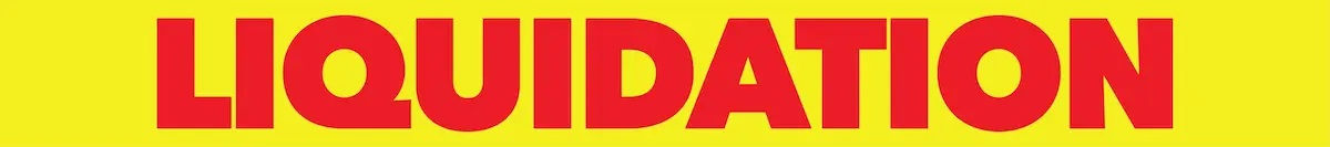 Bâche Liquidation 900 x 100 cm – lettrage rouge sur fond jaune pour opération de destockage en magasin