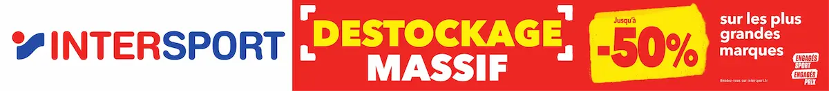 Bâche Intersport 900 x 100 cm – Destockage massif, jusqu'à -50 % sur les plus grandes marques, Engagés Sport Engagés Prix