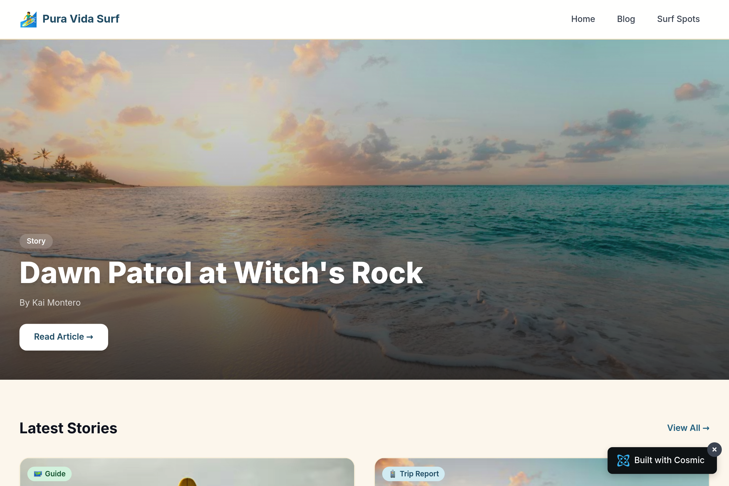 Screenshot of Costa Rica surf travel blog