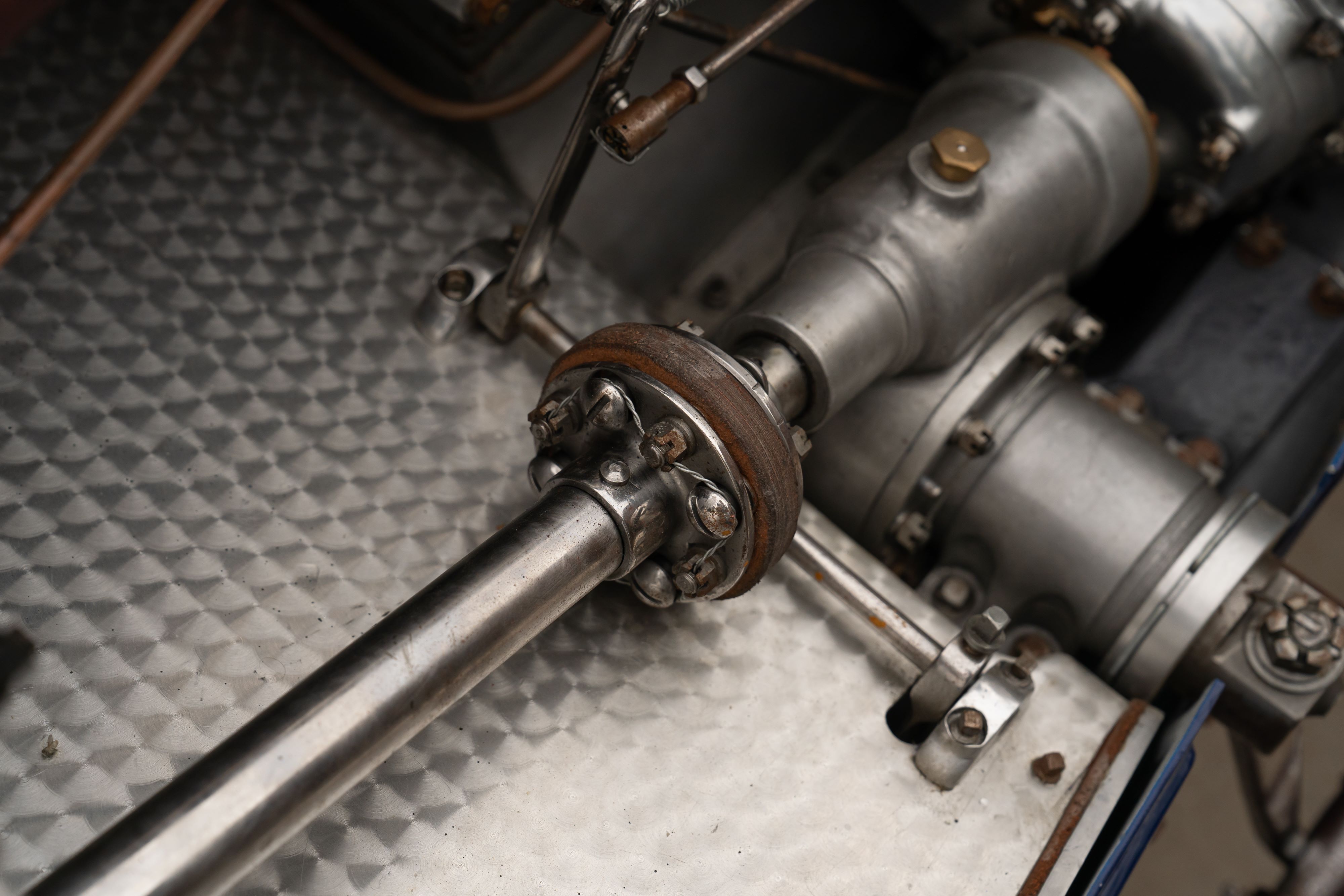 Engine bay of a Pur Sang Bugatti Type 35 in Blue over Brown shot in Austin, TX.