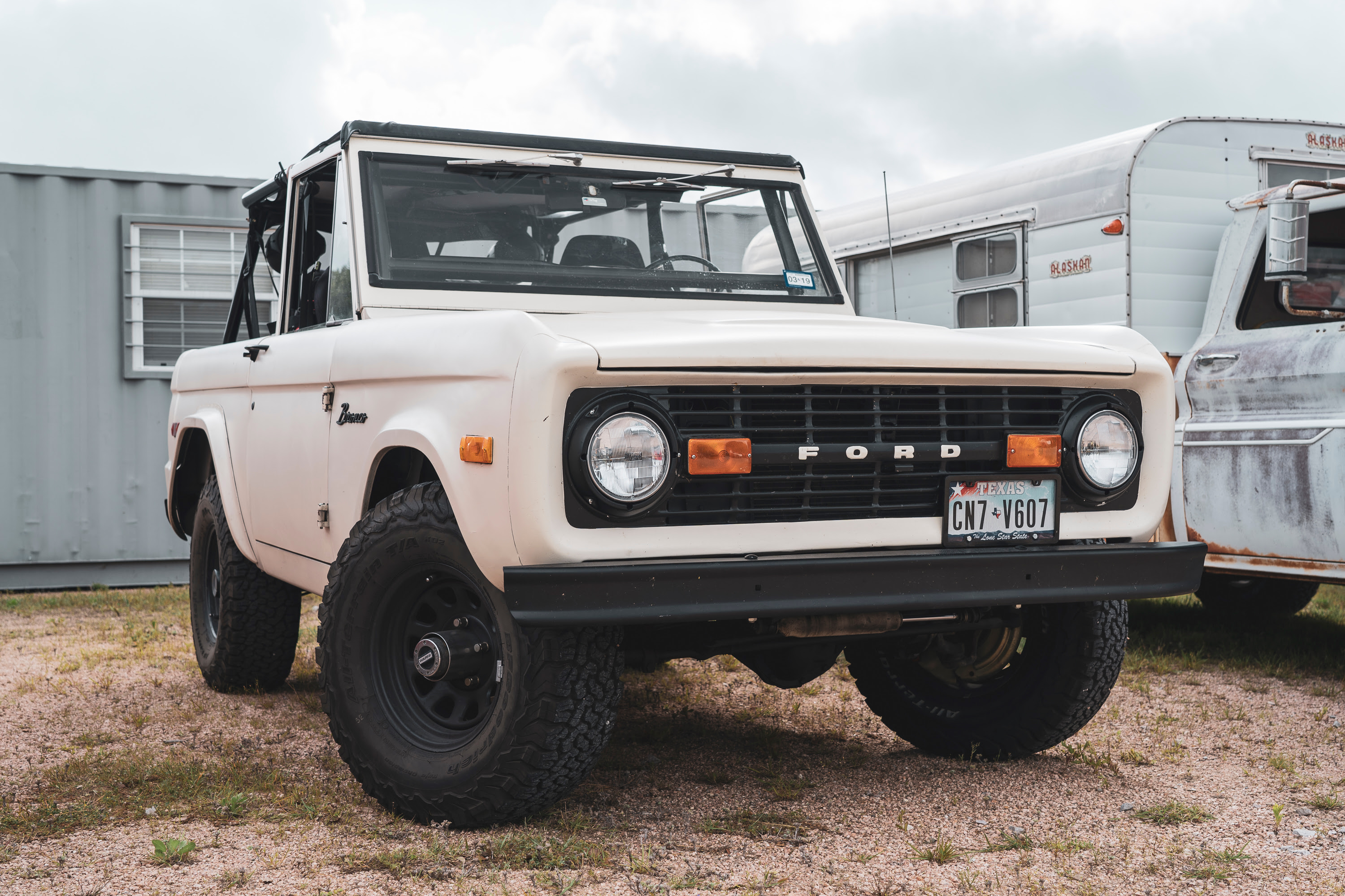 Modified white Ford Bronco