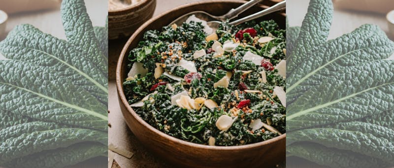 Kale Salad Perfection: Toasted Quinoa, Almonds & Tahini Lemon Dressing