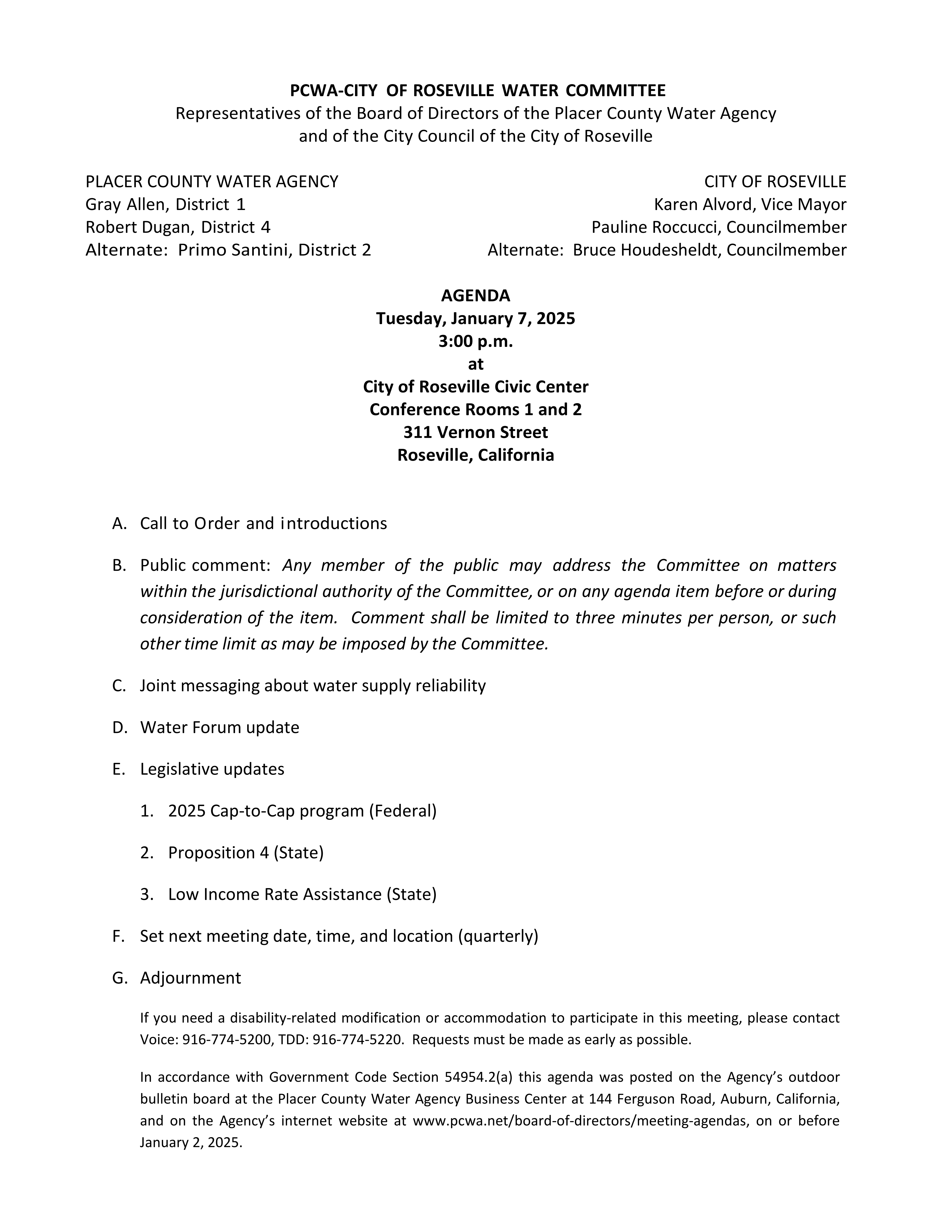 Board Agendas document image for 2025-01-07-PCWA-City-of-Roseville-Water-Committee - page 1/1