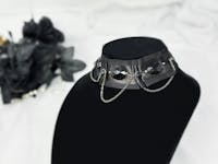 Black Ribbon choker with rhinestones and layered chains one of a kind handmade choker for Halloween Wedding and whimsigoth jewelry gifts for her.