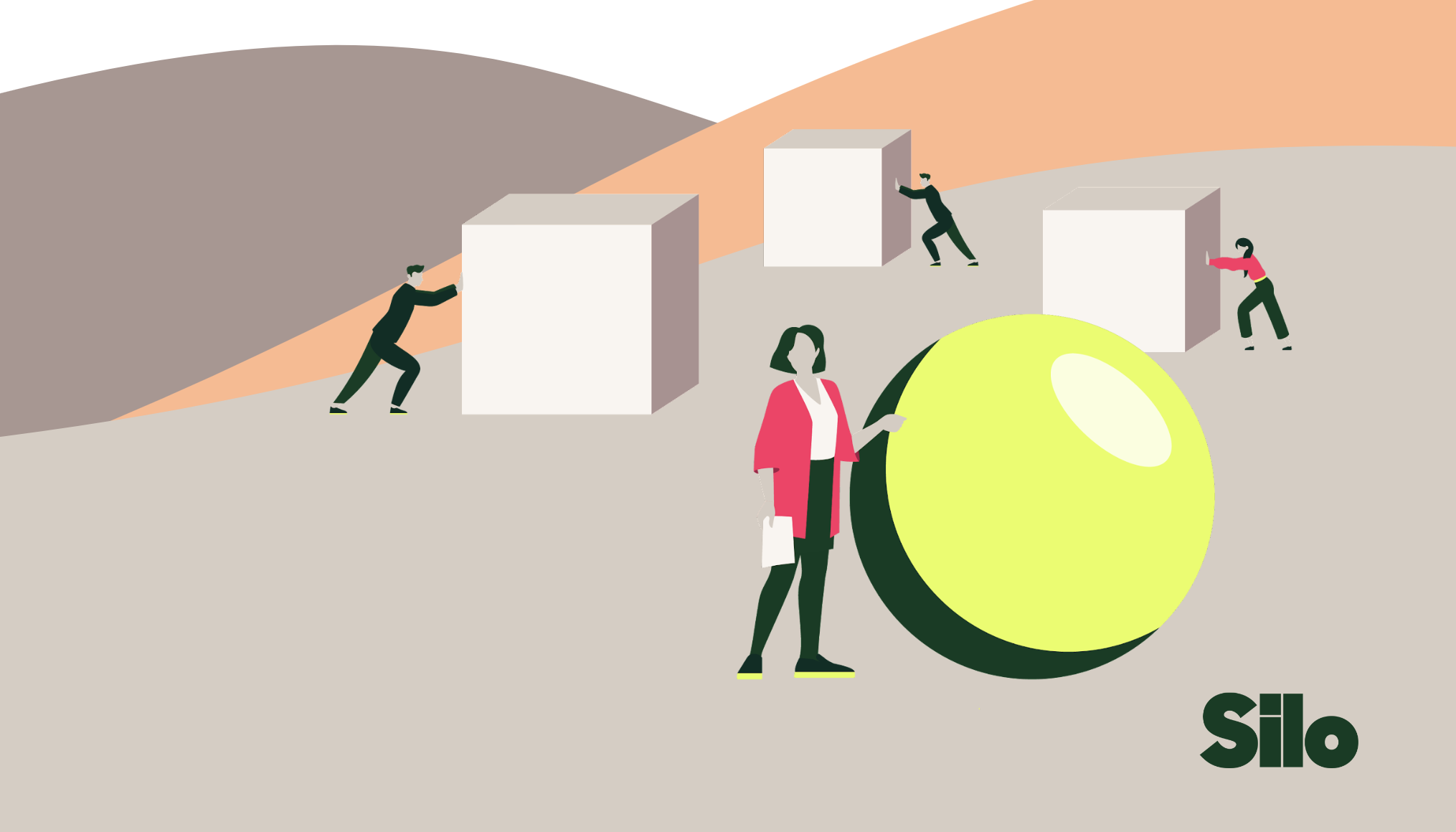 Illustrations of different people pushing squares around, while another person effortlessly pushes a ball. Having access to capital makes growth MUCH easier. 