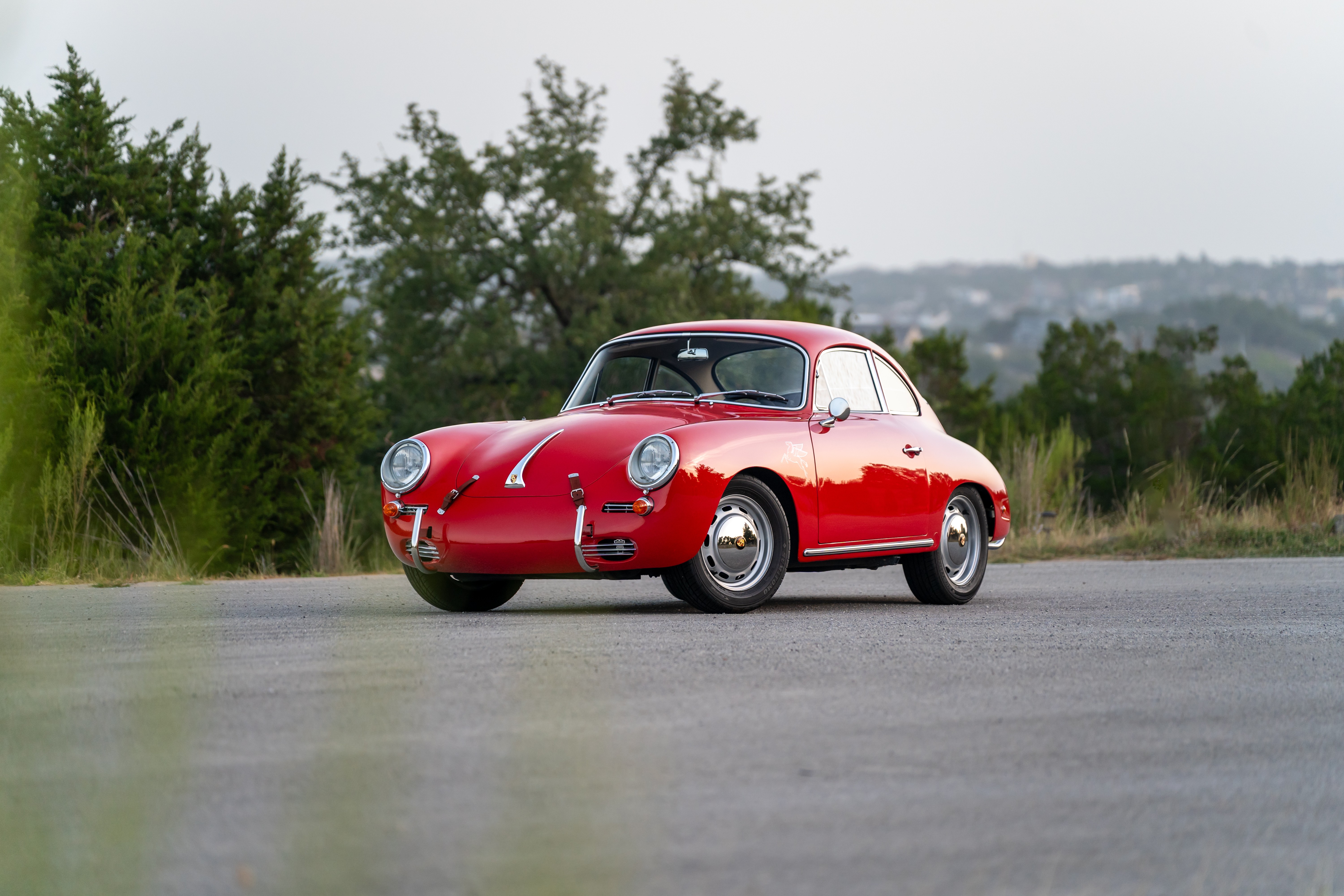 Red on Black 1965 Porsche 356C Coupe shot in Austin, TX.