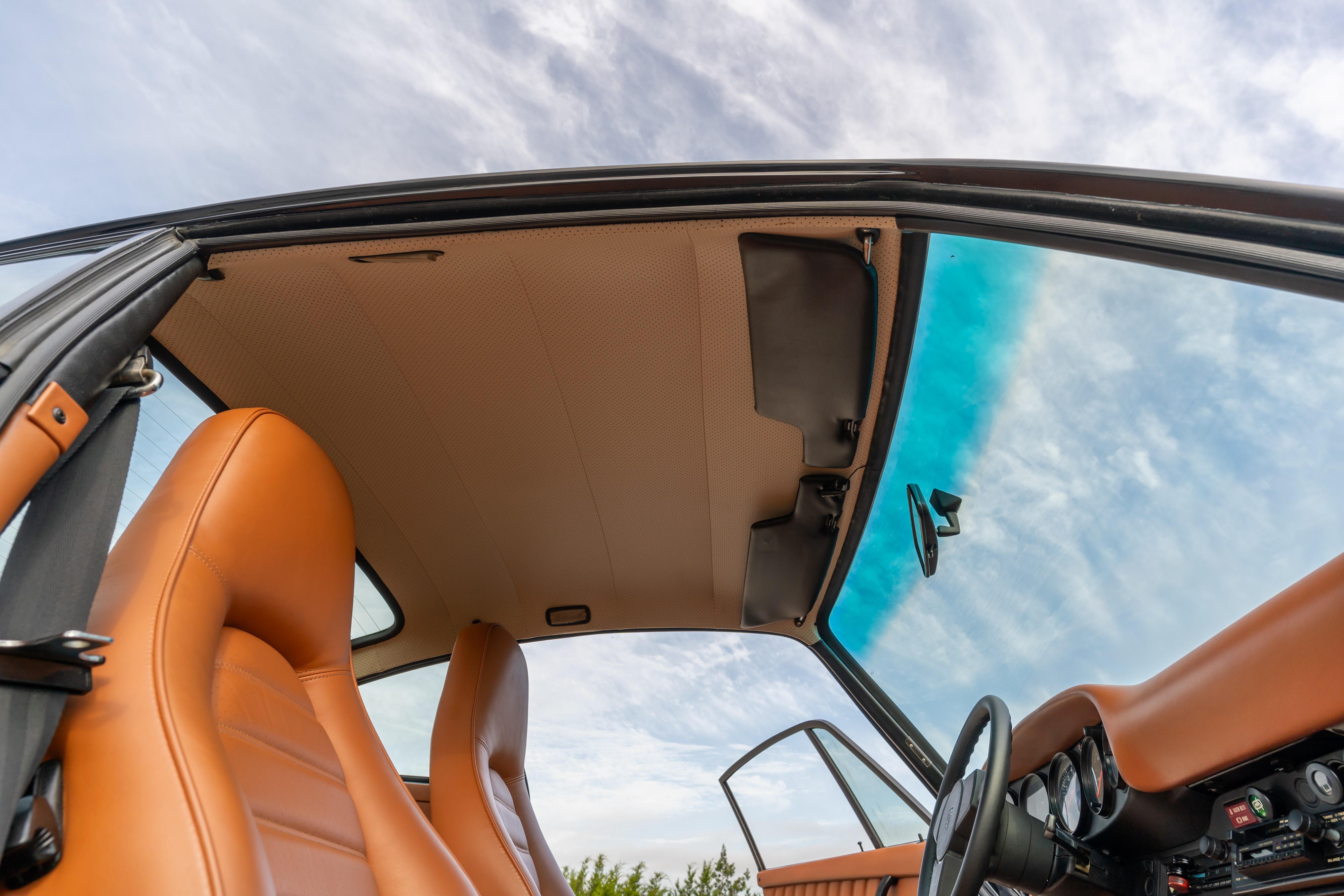 Headliner on a 1976 Porsche 911S Sportomatic in Black on Cinnamon.