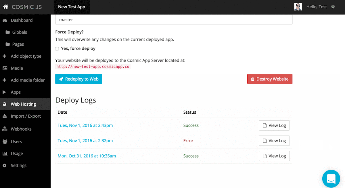 App Deployment Monitoring Now Available | Cosmic