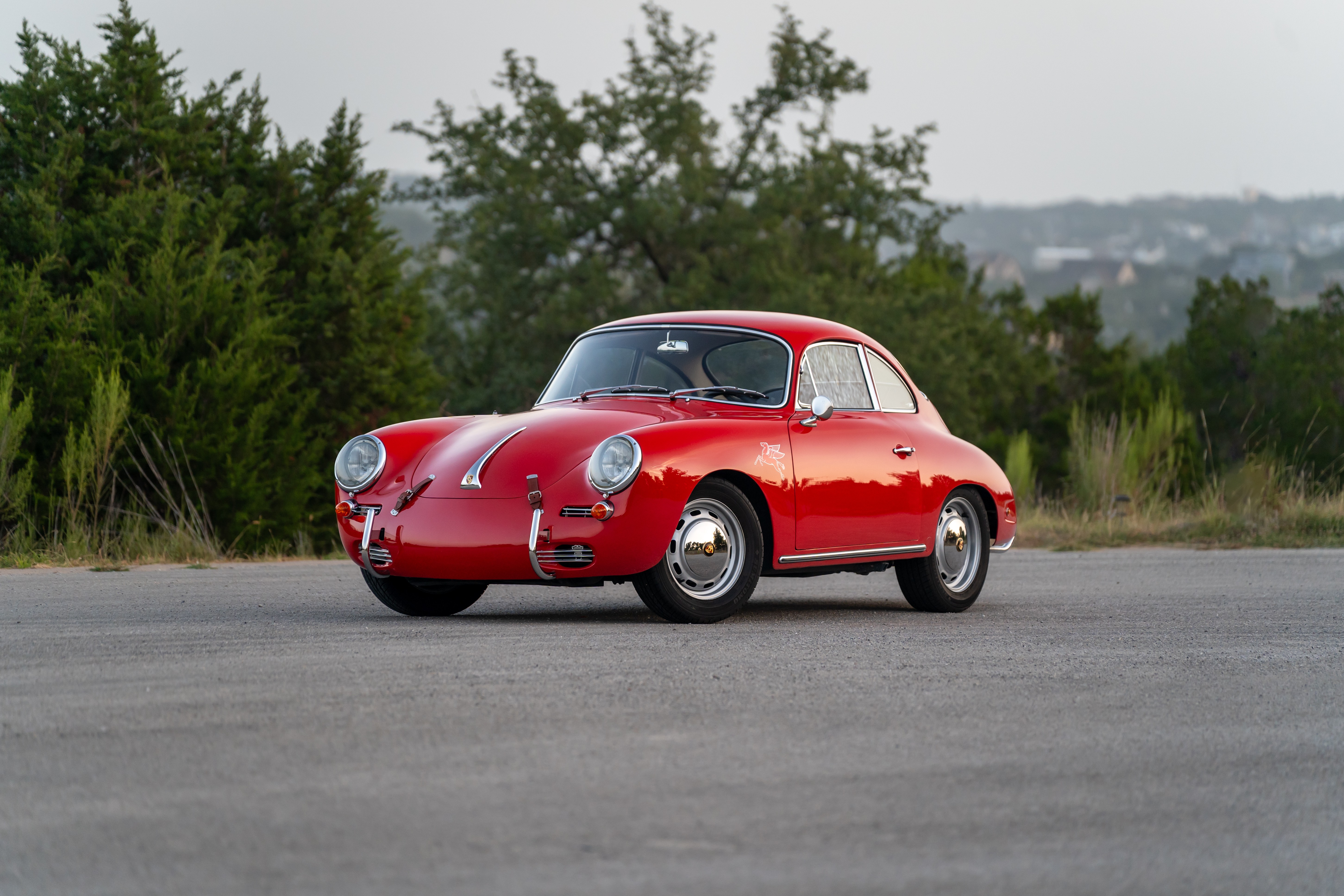 Red on Black 1965 Porsche 356C Coupe shot in Austin, TX.