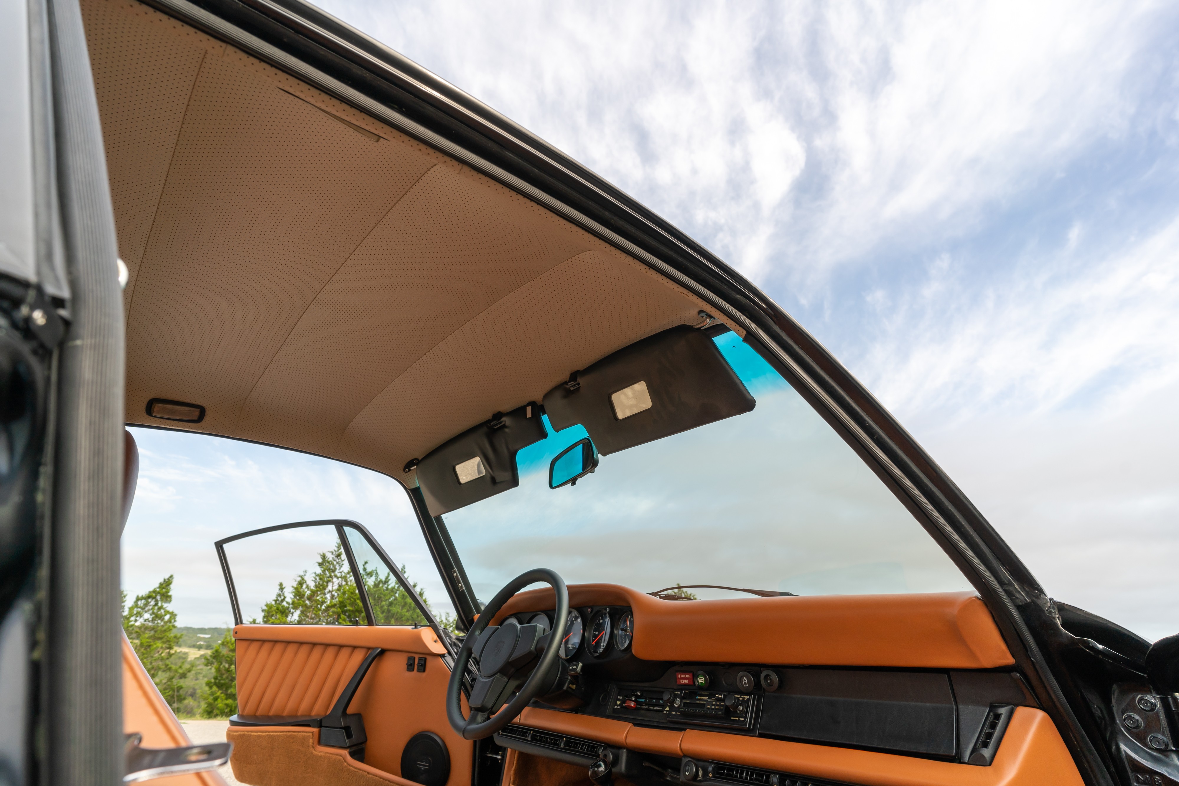 Headliner on a 1976 Porsche 911S Sportomatic in Black on Cinnamon.