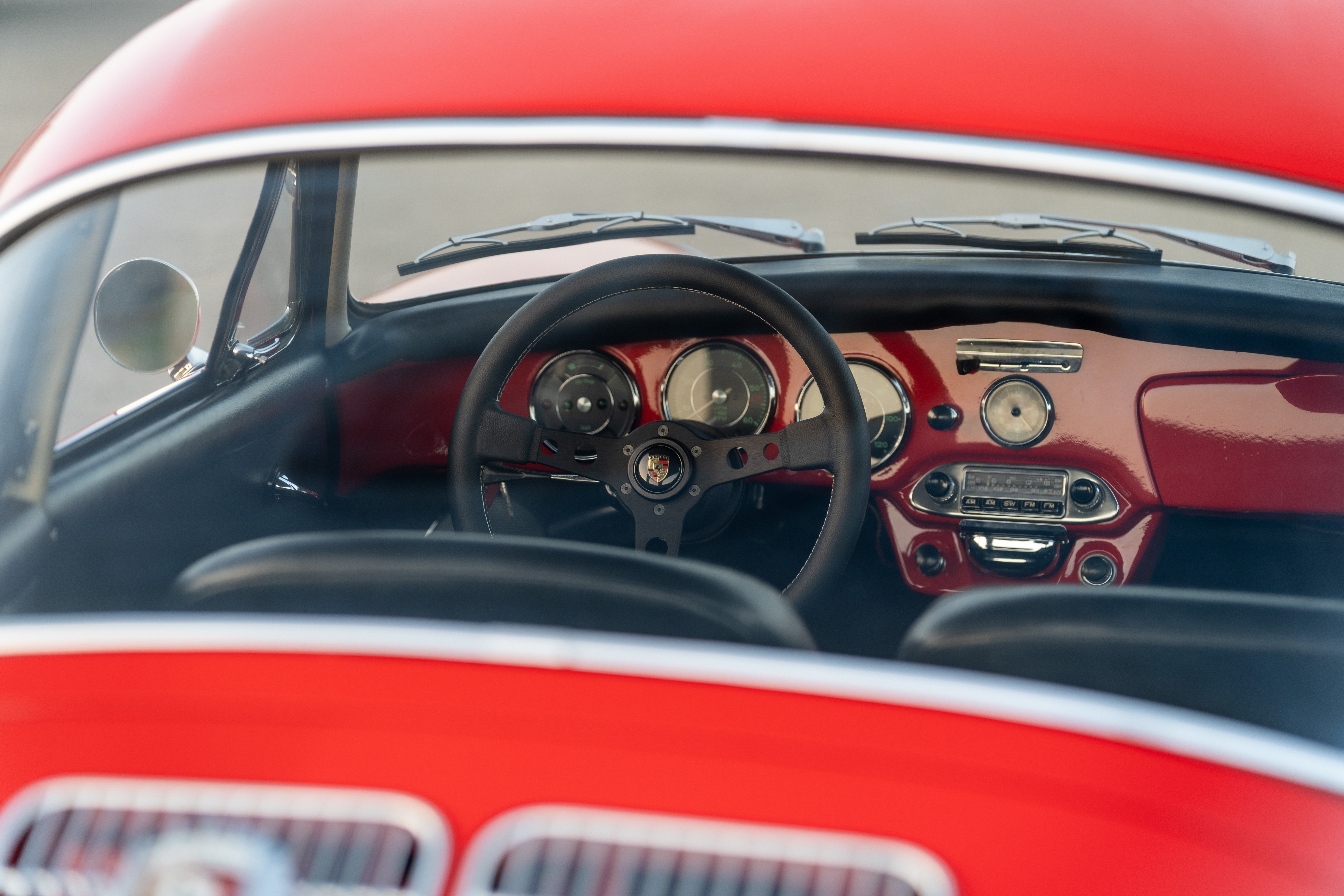 Red on Black 1965 Porsche 356C Coupe shot in Austin, TX.