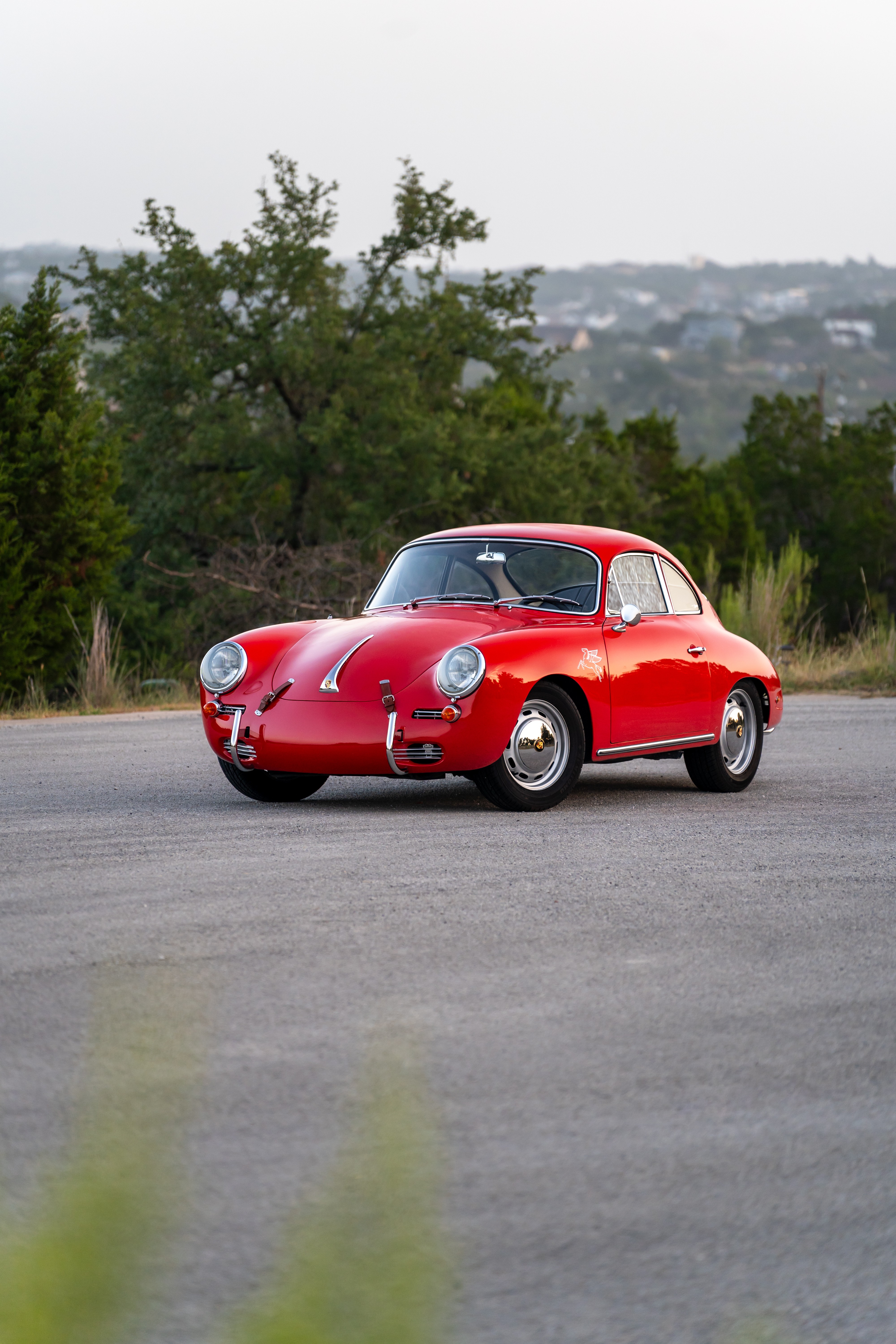 Red on Black 1965 Porsche 356C Coupe shot in Austin, TX.