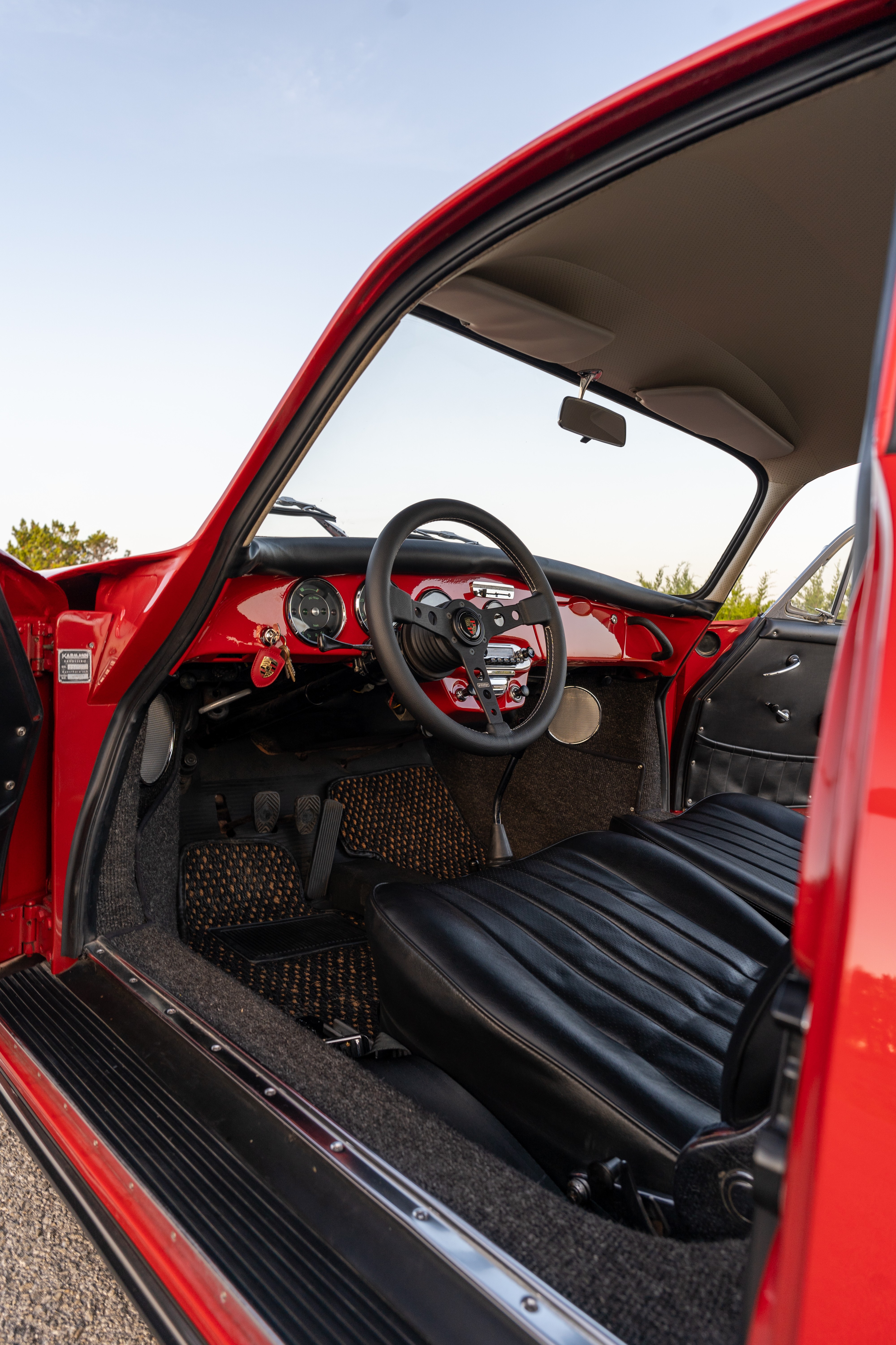 Interior of a Red on Black 1965 Porsche 356C Coupe shot in Austin, TX.