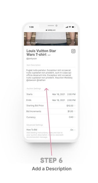 How to create an auction Step 6