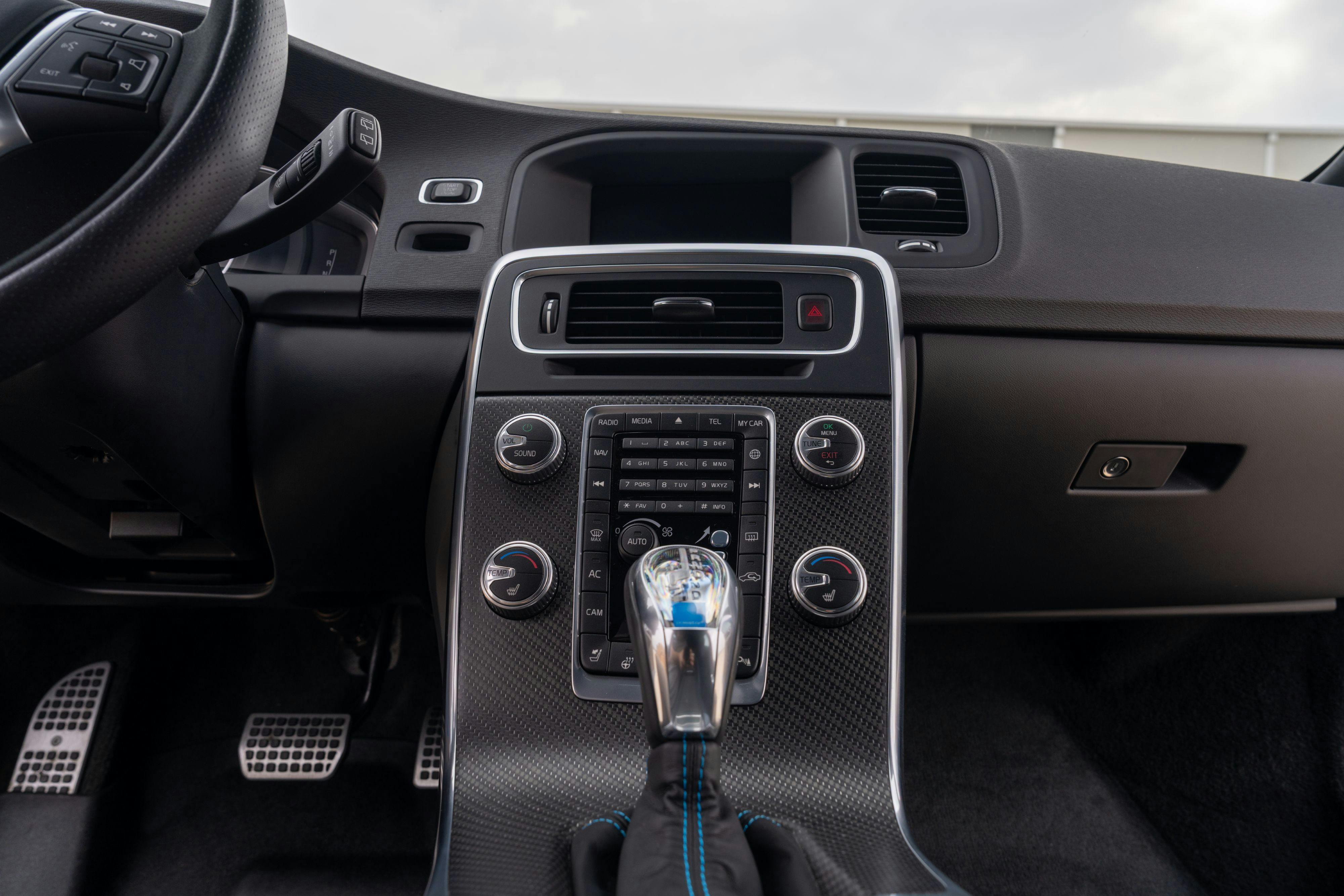 2015 Volvo V60 Polestar shifter in Rebel Blue with a Black interior.