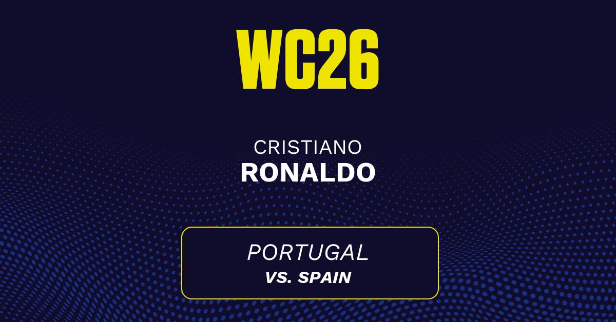 Cristiano Ronaldo's predicted stats vs. Spain, including anytime goal projection