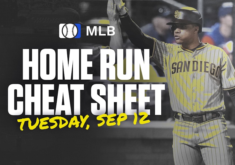 Home Run Cheat Sheet - HR Data, Stats, Matchups and More - Tuesday, September 12