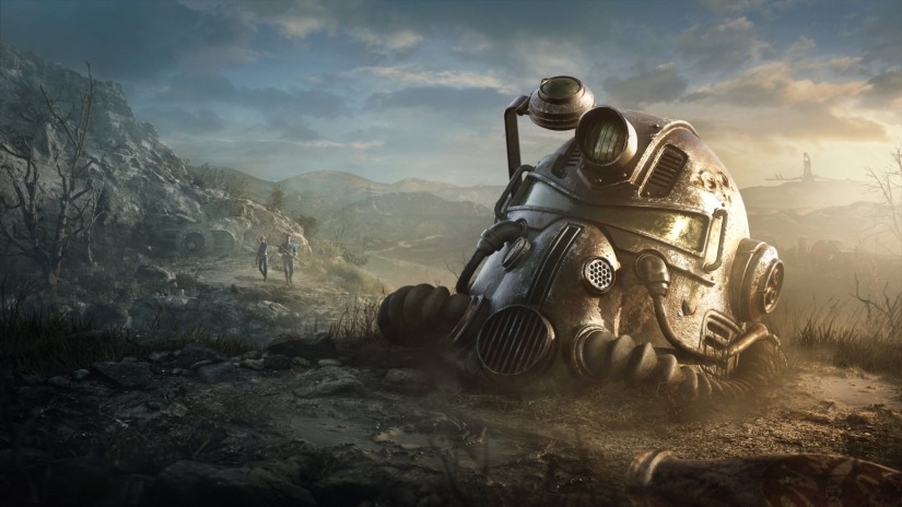A power suit helmet from Fallout 4 sitting on the ground "A power suit helment from Fallout 4 sitting on the ground"