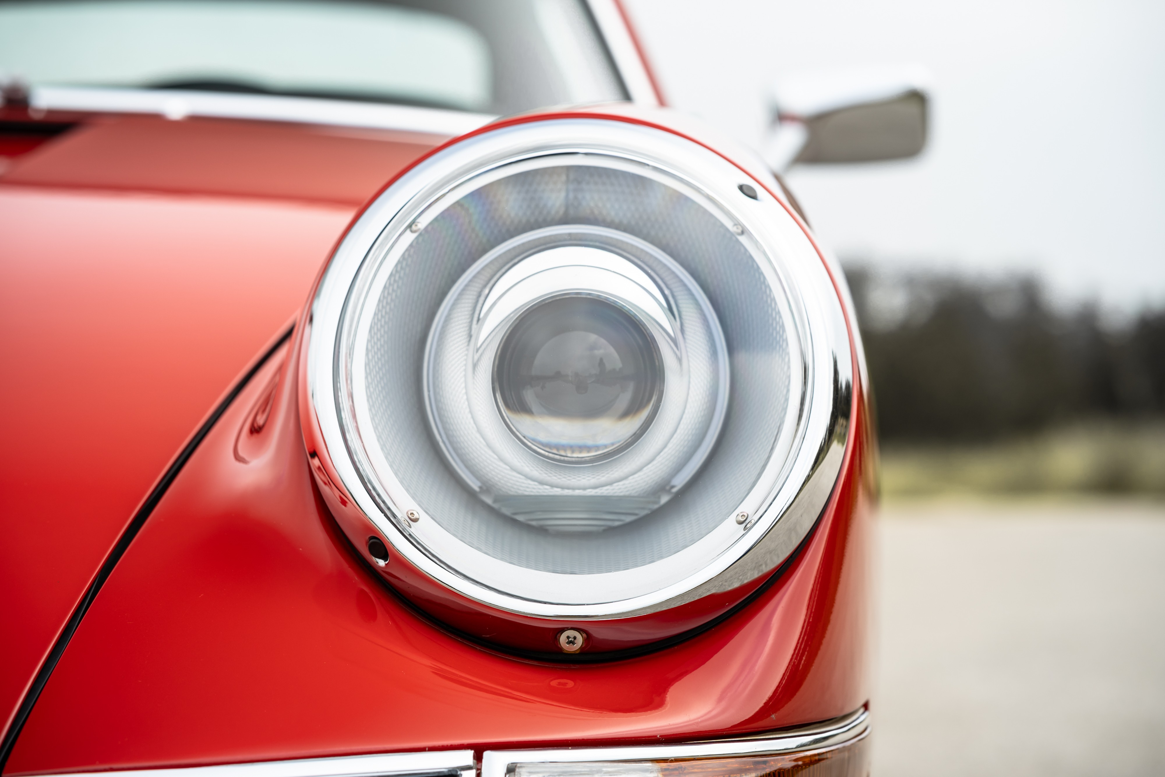 Headlights on a 3.0L swapped 1967 Porsche 912 Coupe in Dripping Springs, TX.