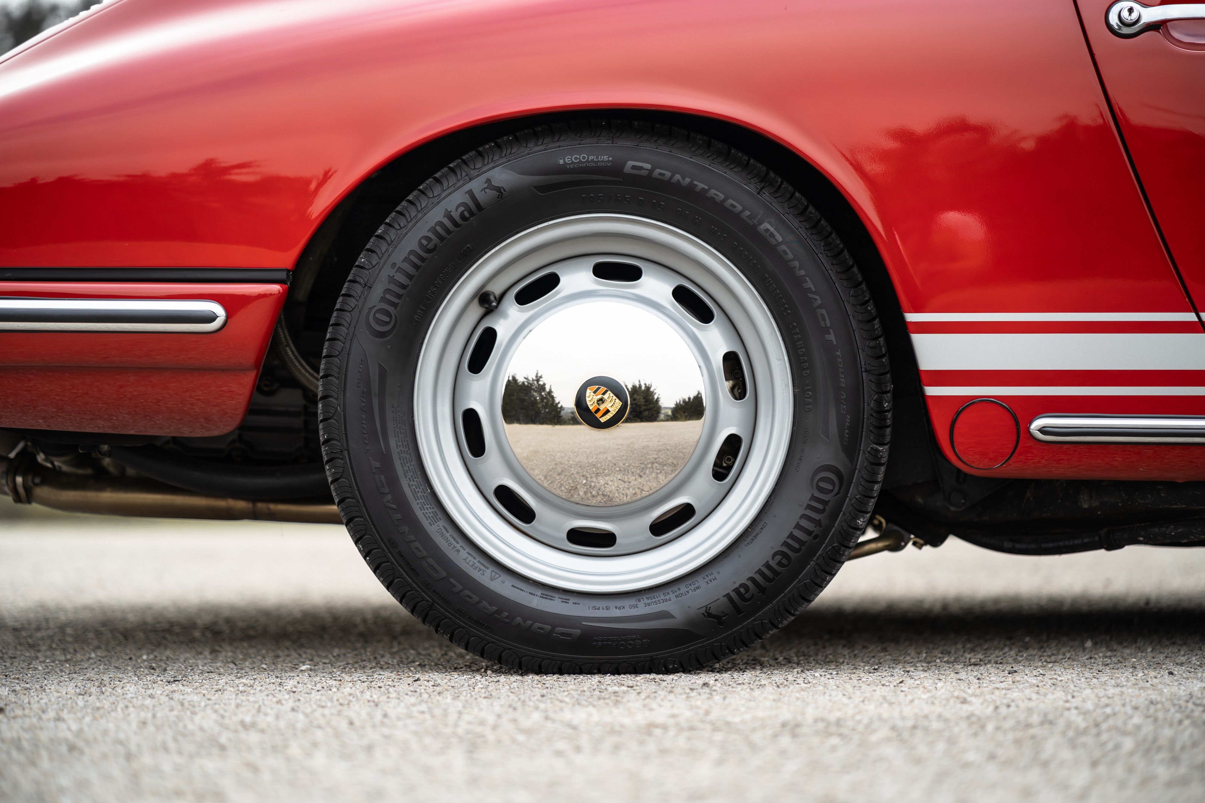 Chrome wheels on a 3.0L swapped 1967 Porsche 912 Coupe in Dripping Springs, TX.