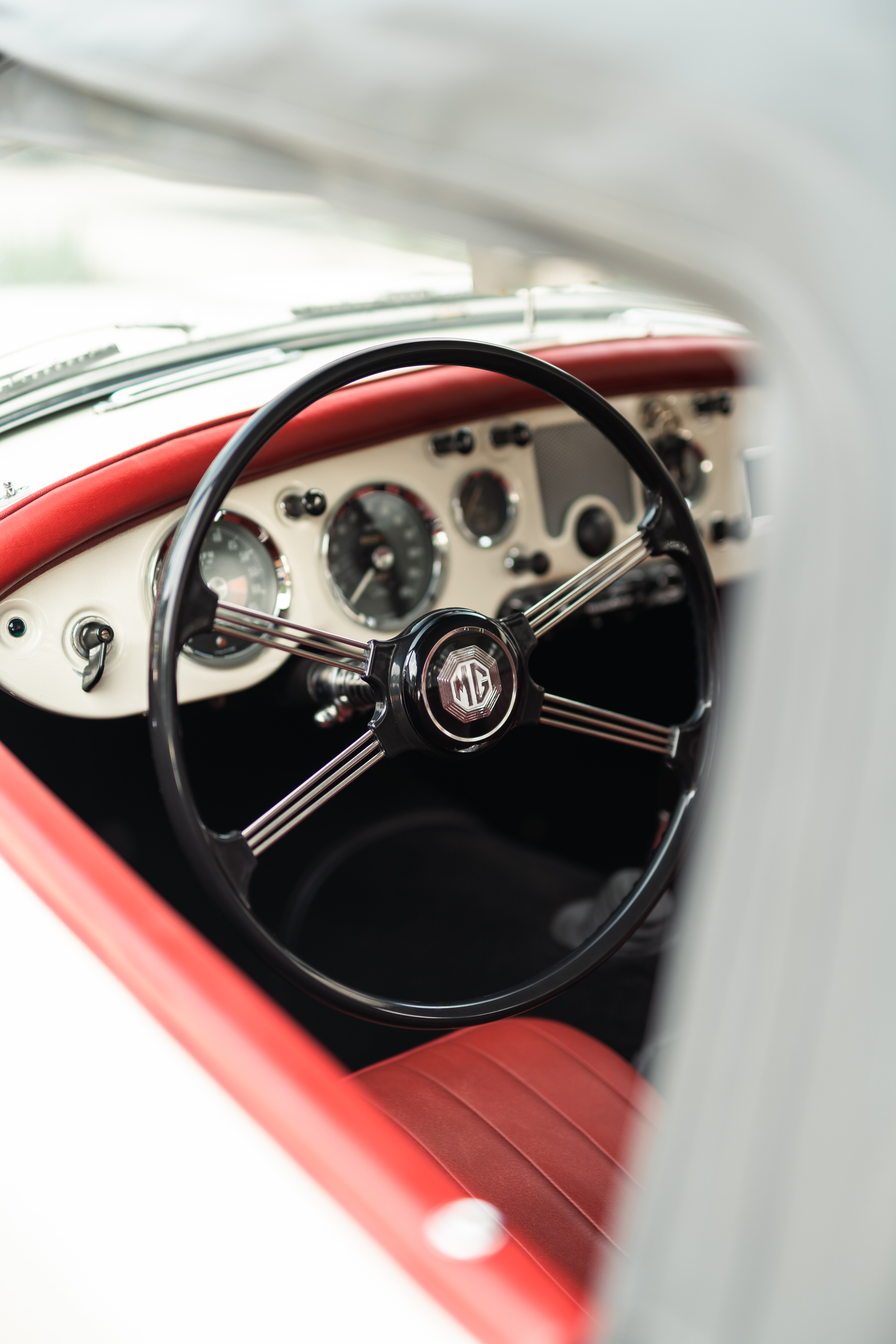 1957 MG MGA in White shot in Austin, TX.