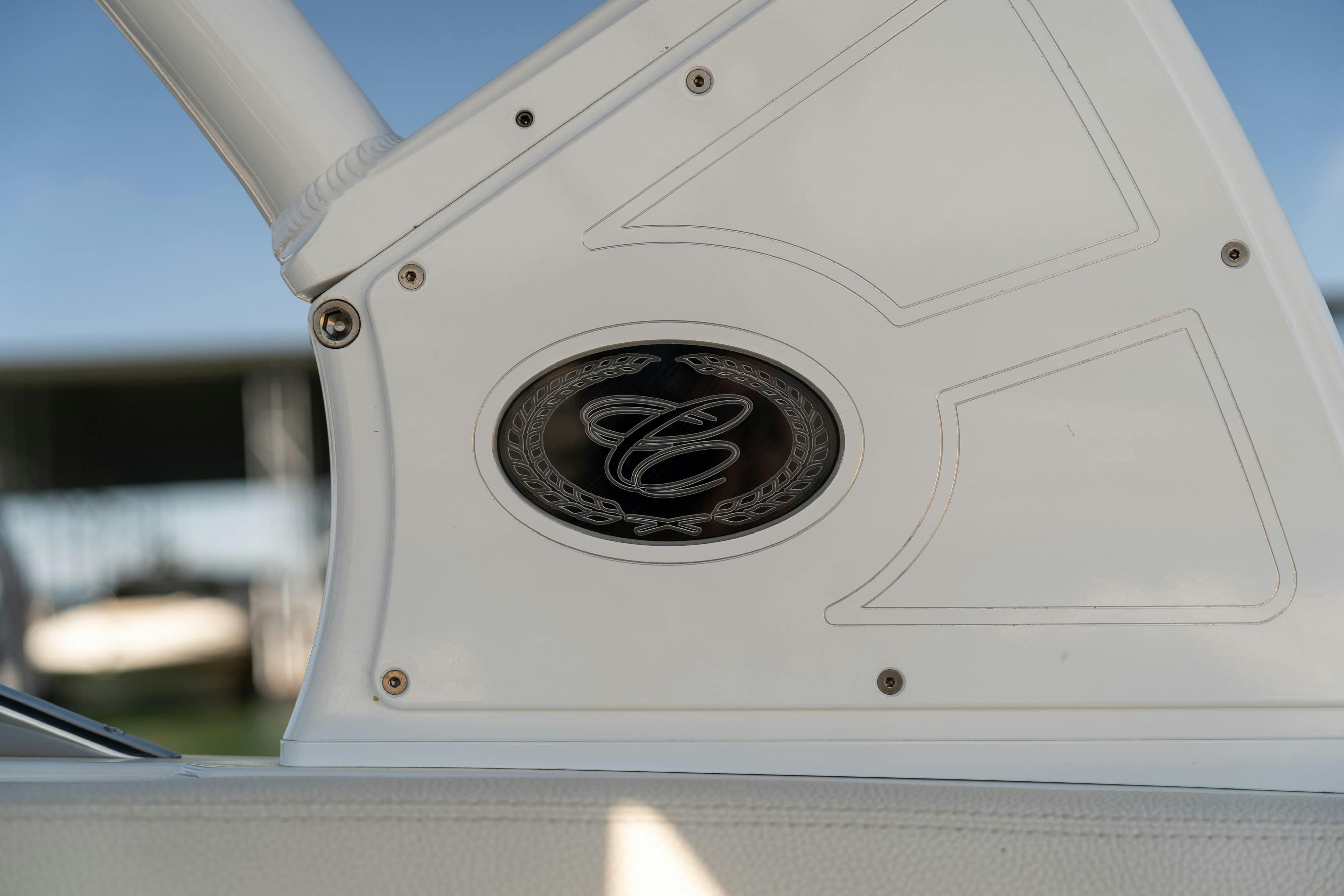 Cobalt badging in a 2018 Cobalt R7 Surf boat in Lakeway, TX.