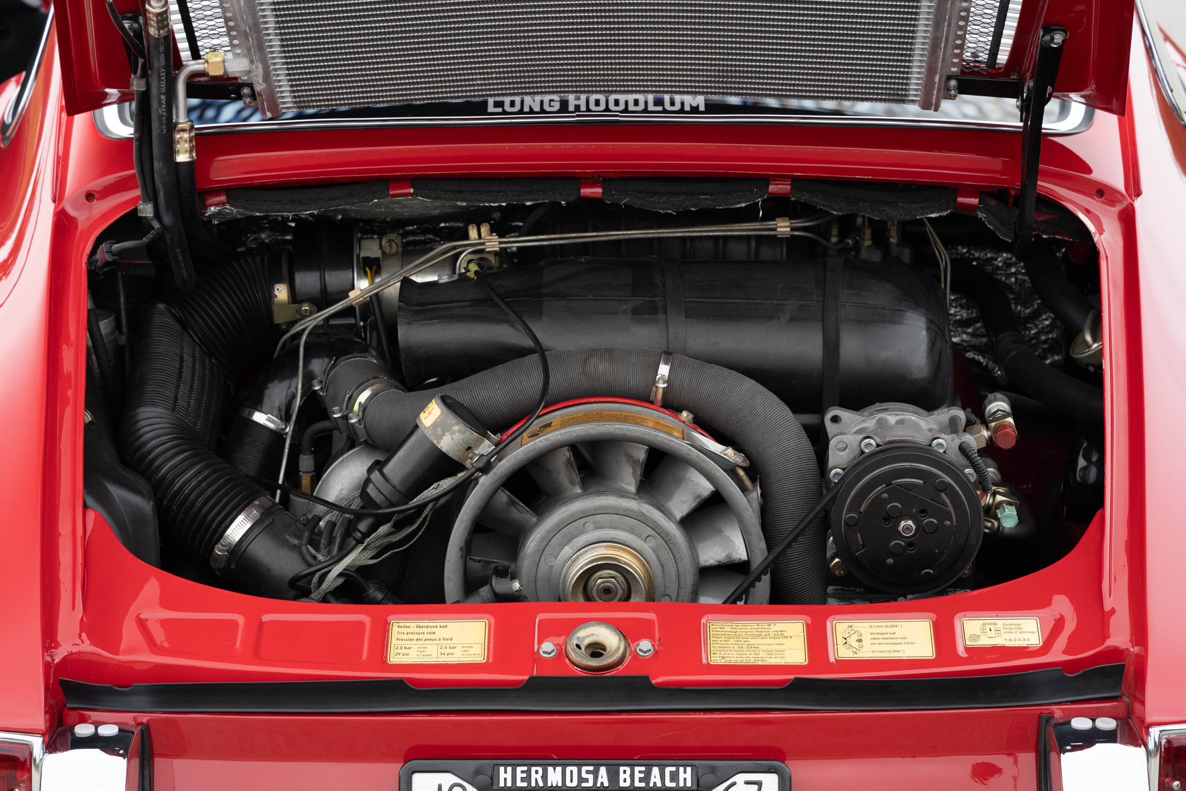 Engine bay of a 3.0L swapped 1967 Porsche 912 Coupe in Dripping Springs, TX.