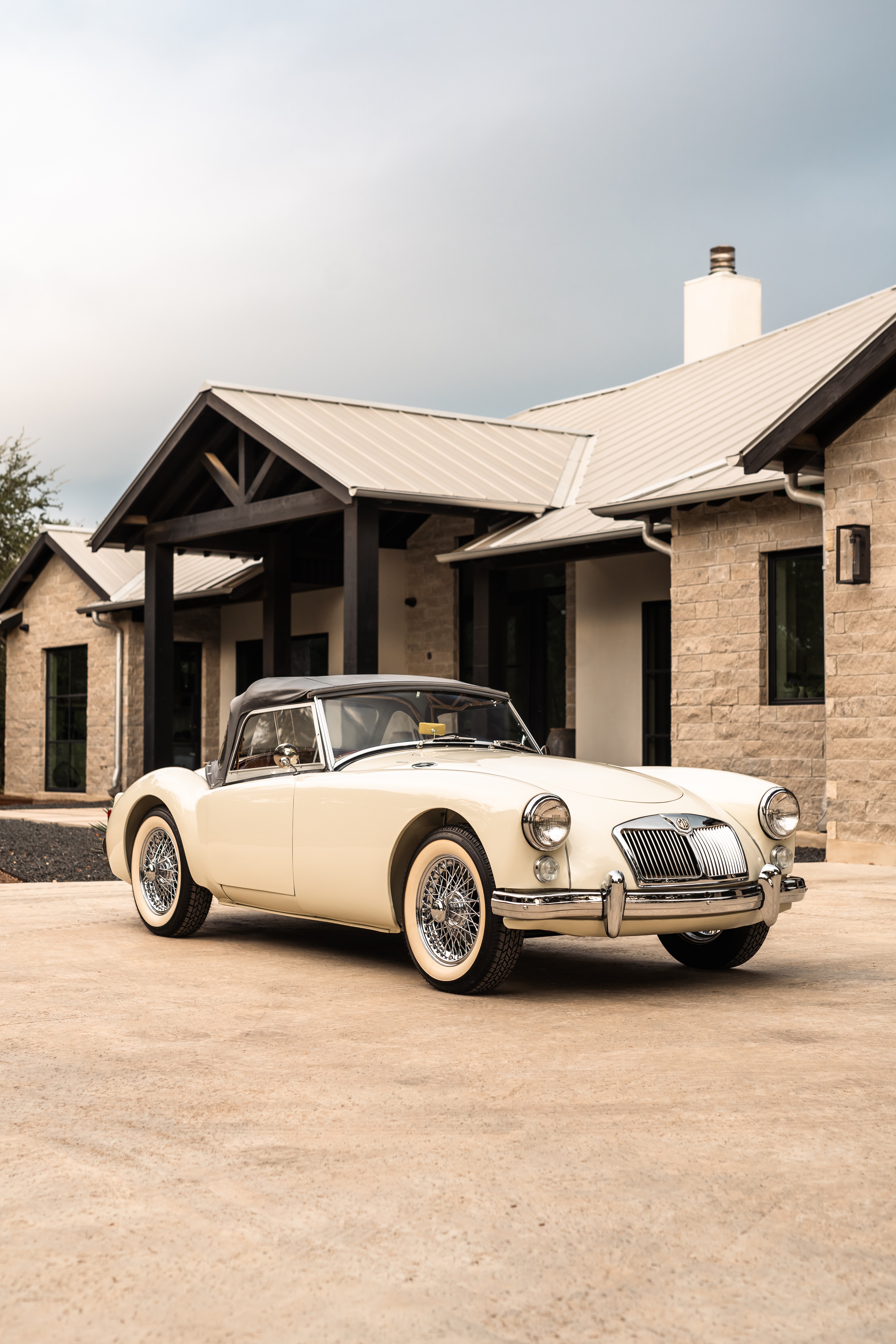 1957 MG MGA in White shot in Austin, TX.