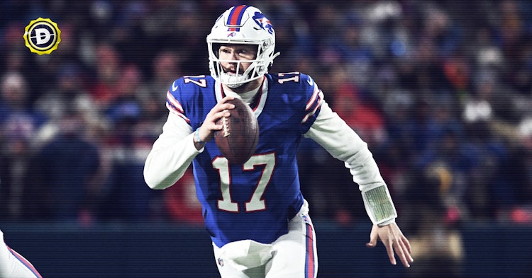 Bills QB Josh Allen scrambles during an NFL game.