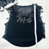 Black Floral Lace Crop Top, Gothic Sequins Tank Top, Black Lace Blouse, Sheer Mesh Top, Womens Engagement Separates, Sexy Festival Shirt 