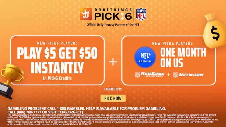 Unlock NFL+ Premium and NFL RedZone with DraftKings Pick6 Promo .