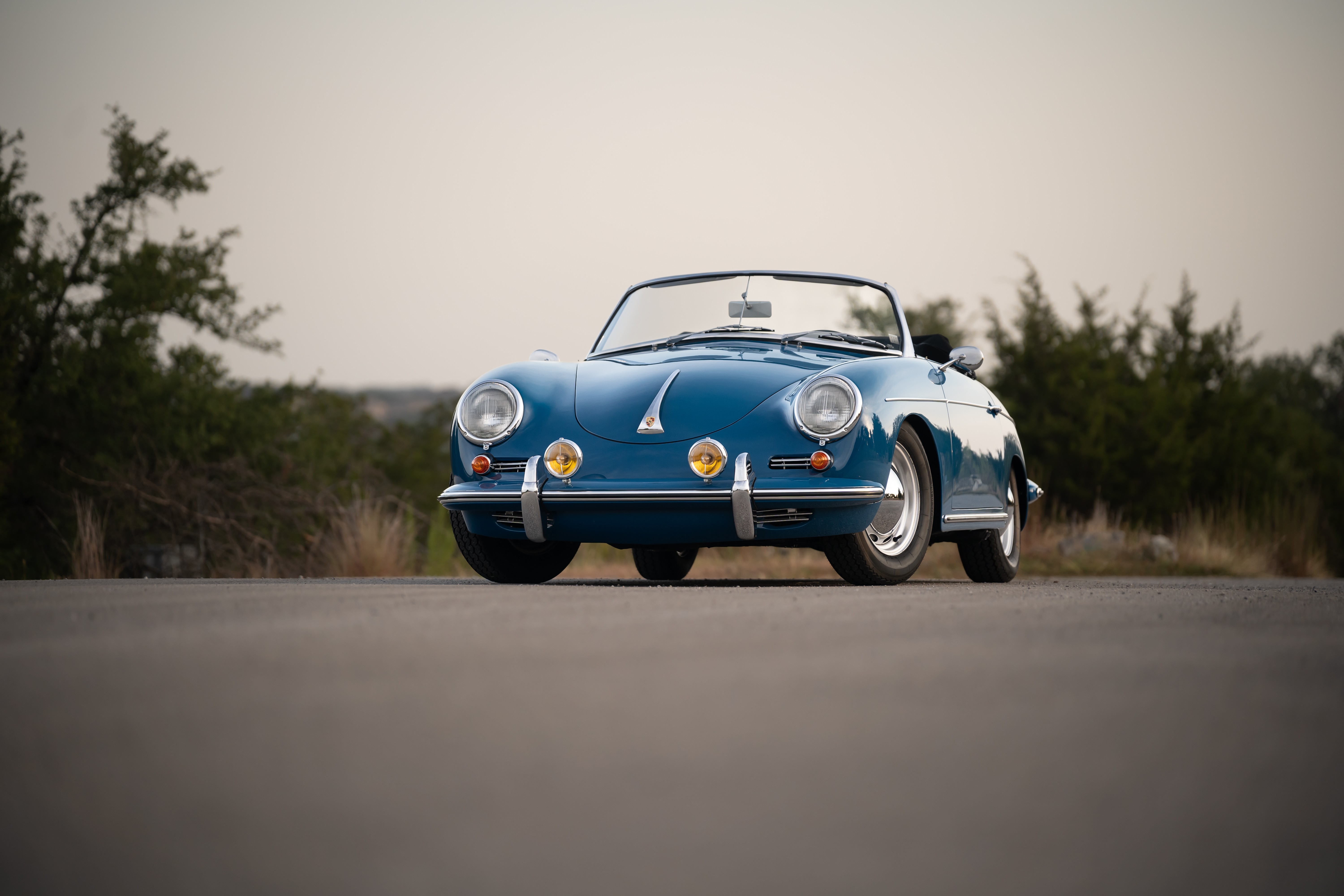 Royal Blue 1960 Porsche 356B Roadster shot in Austin, TX.