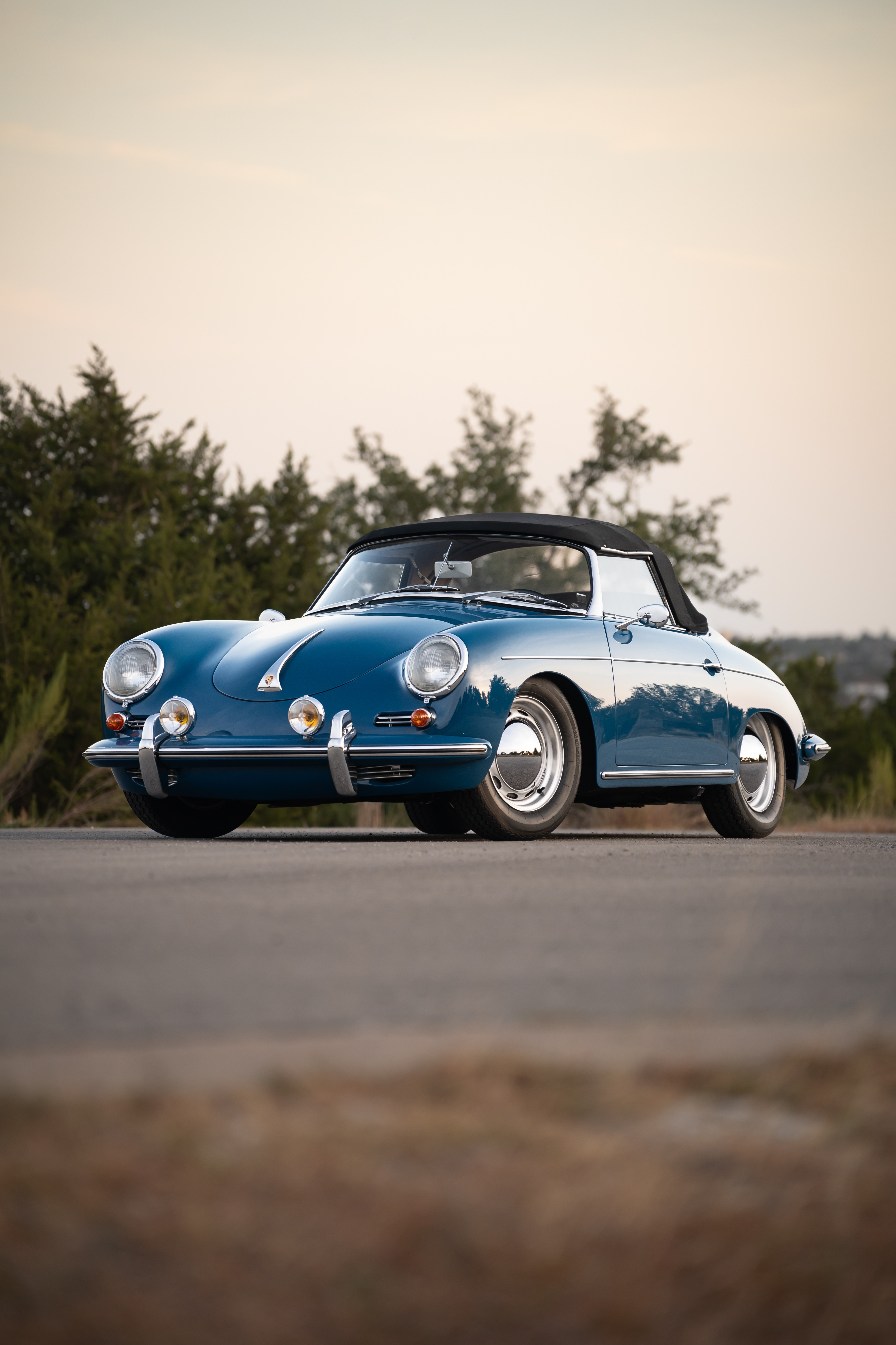 Royal Blue 1960 Porsche 356B Roadster shot in Austin, TX.