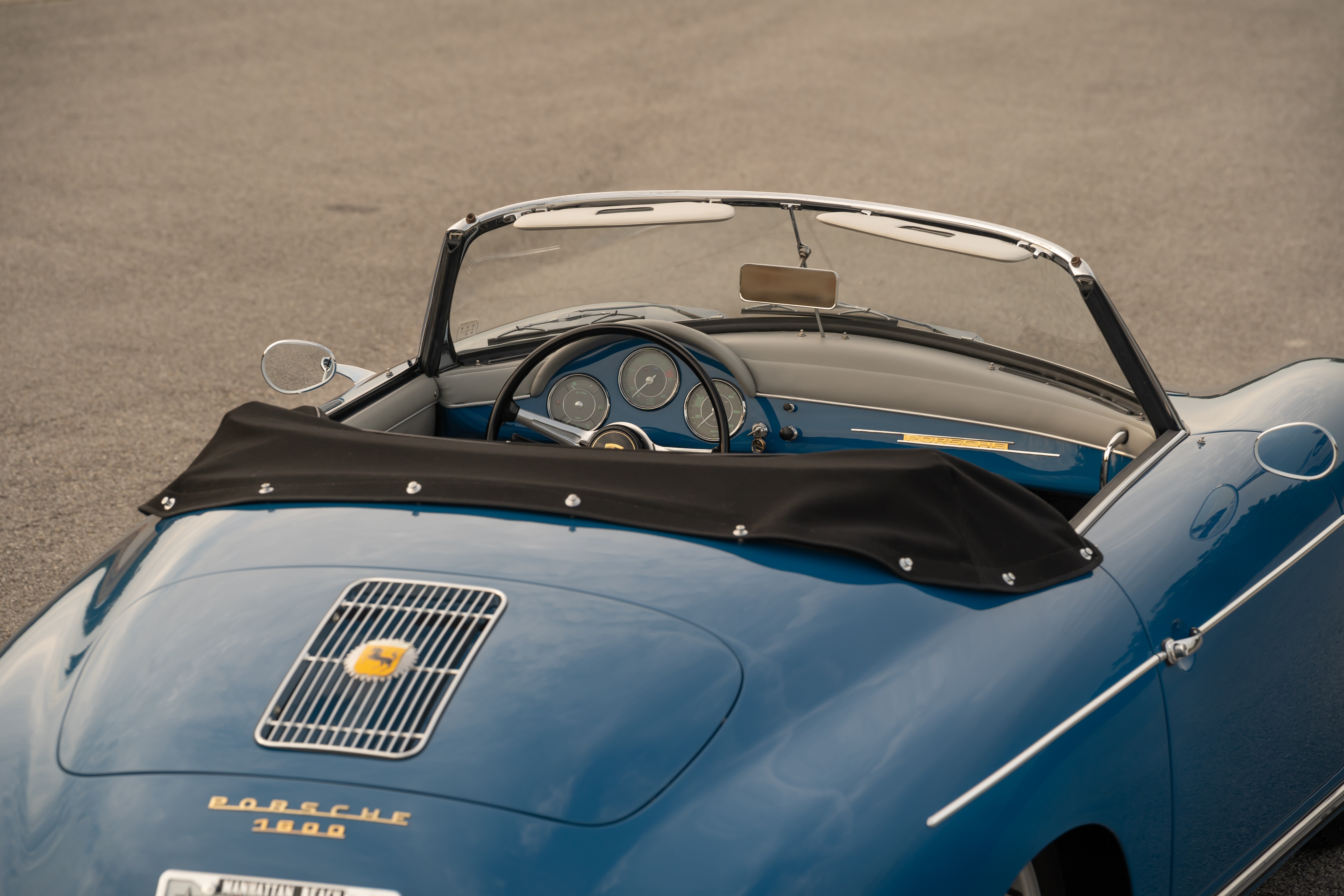 Royal Blue 1960 Porsche 356B Roadster shot in Austin, TX.