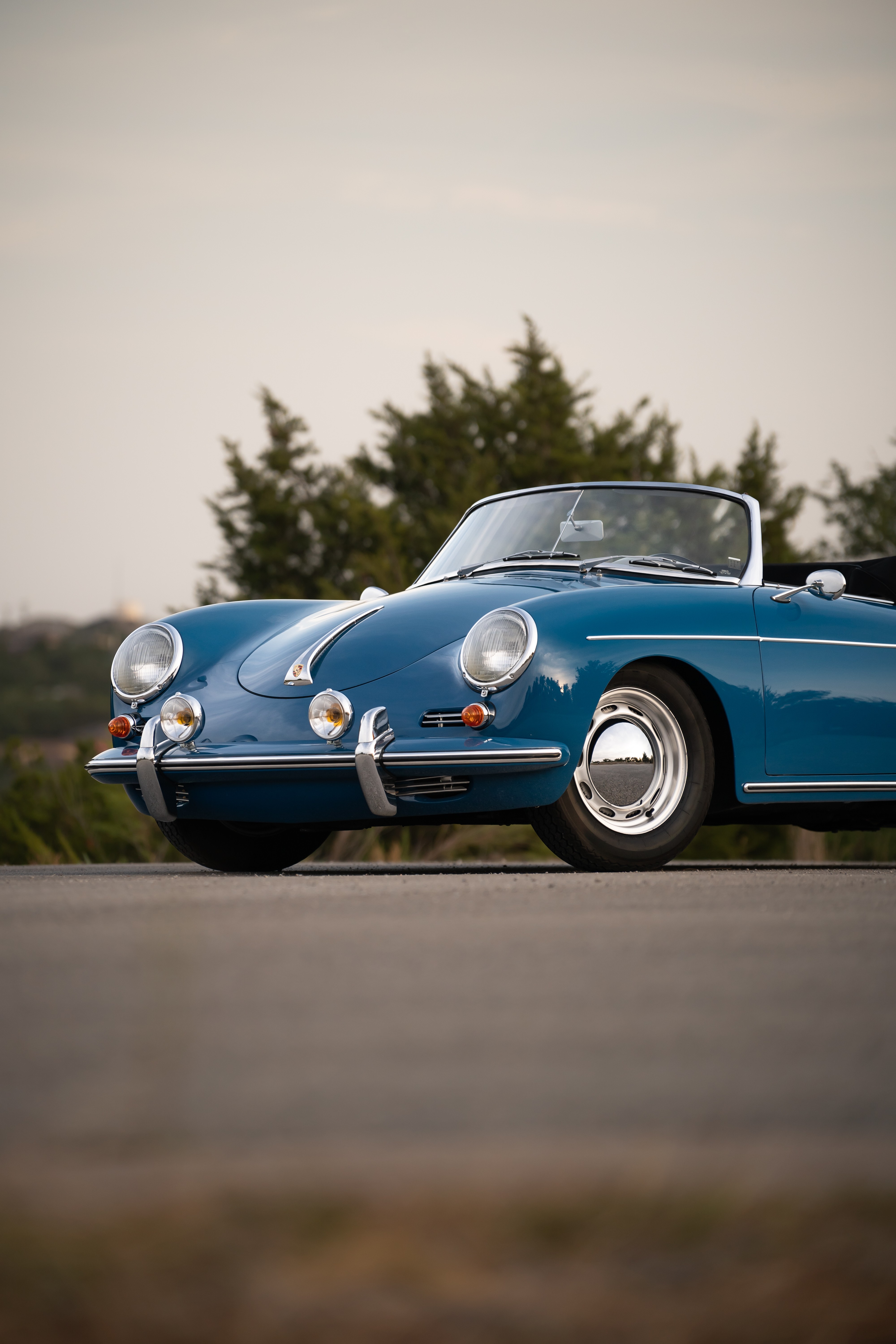 Royal Blue 1960 Porsche 356B Roadster shot in Austin, TX.