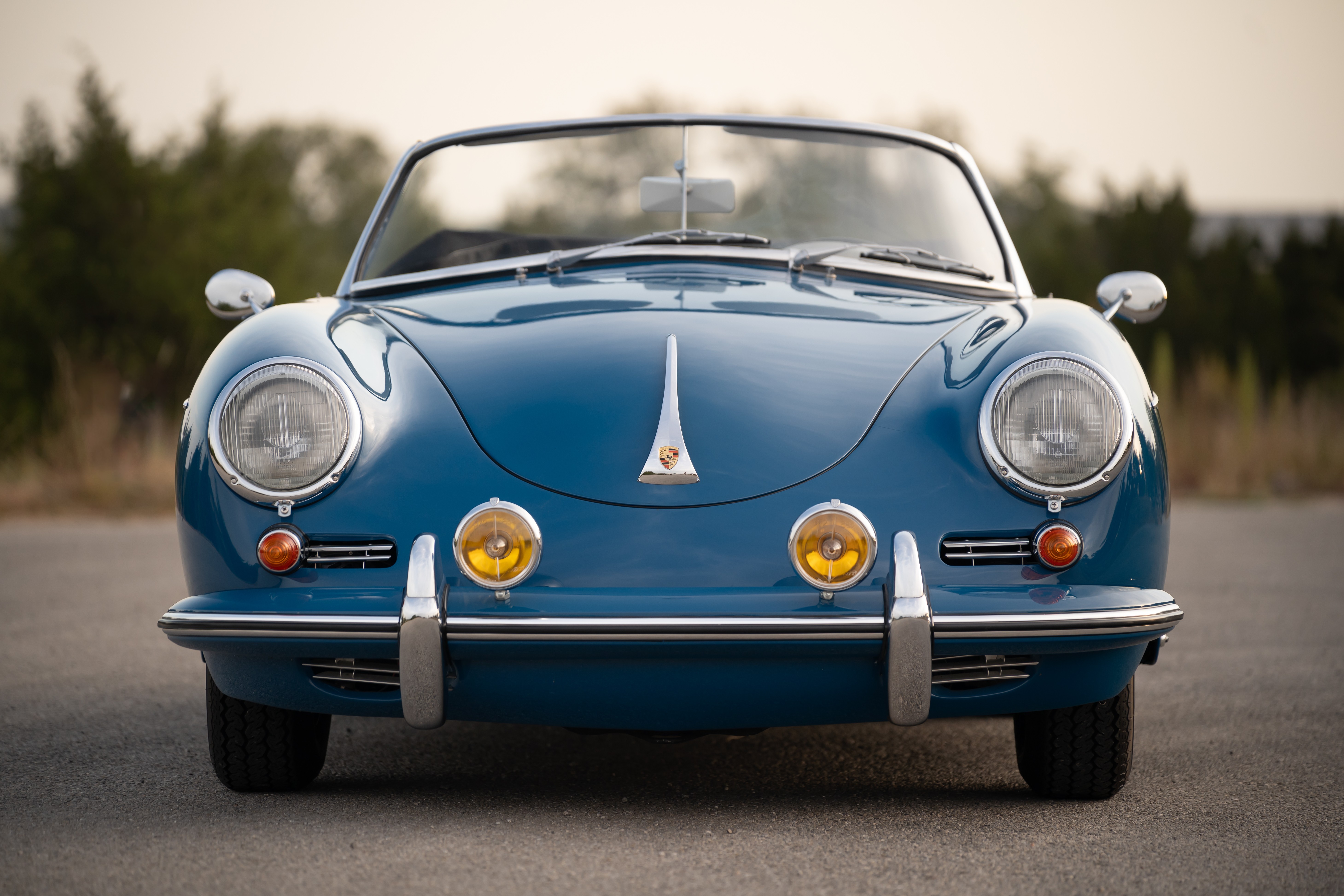 Royal Blue 1960 Porsche 356B Roadster shot in Austin, TX.