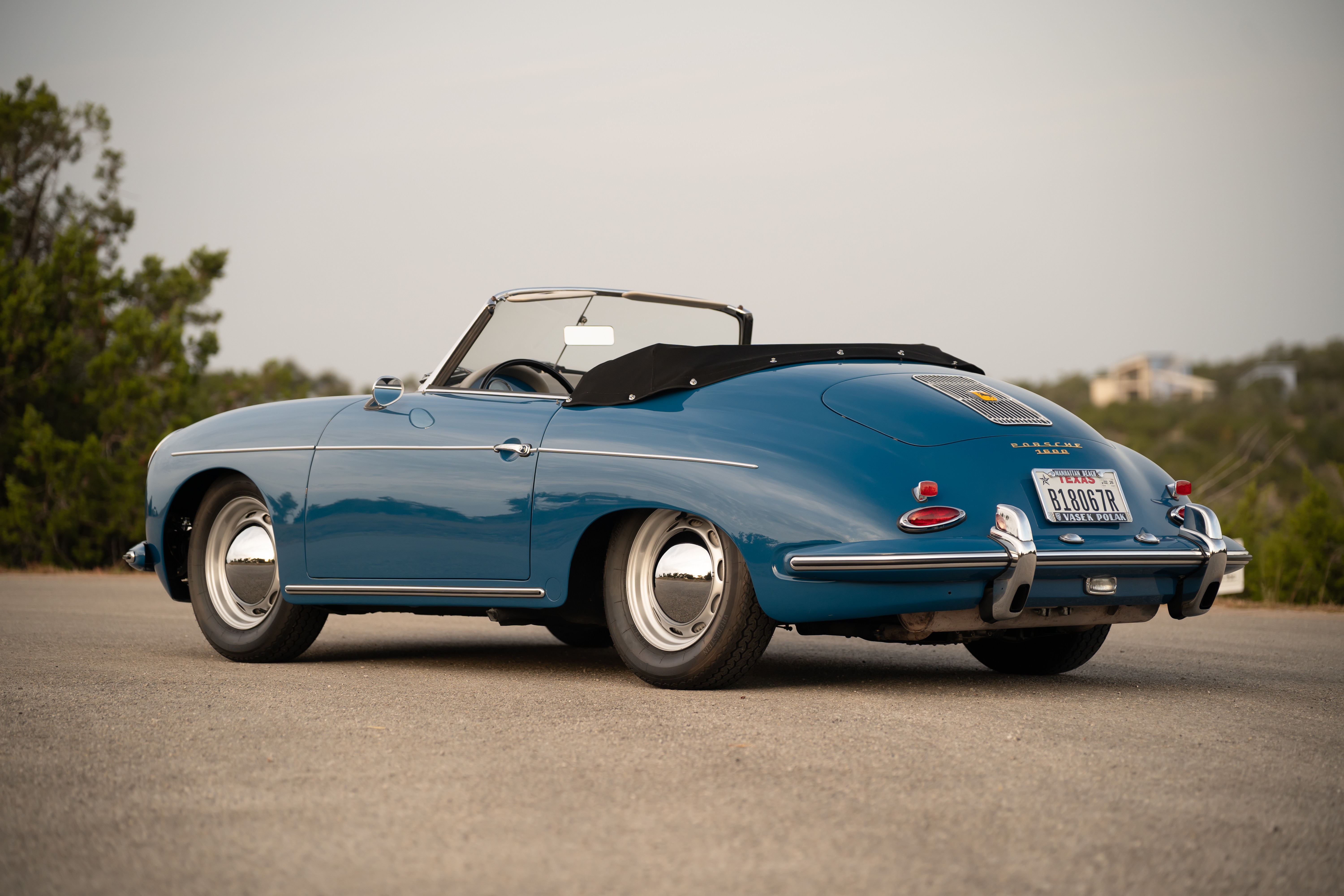 Royal Blue 1960 Porsche 356B Roadster shot in Austin, TX.