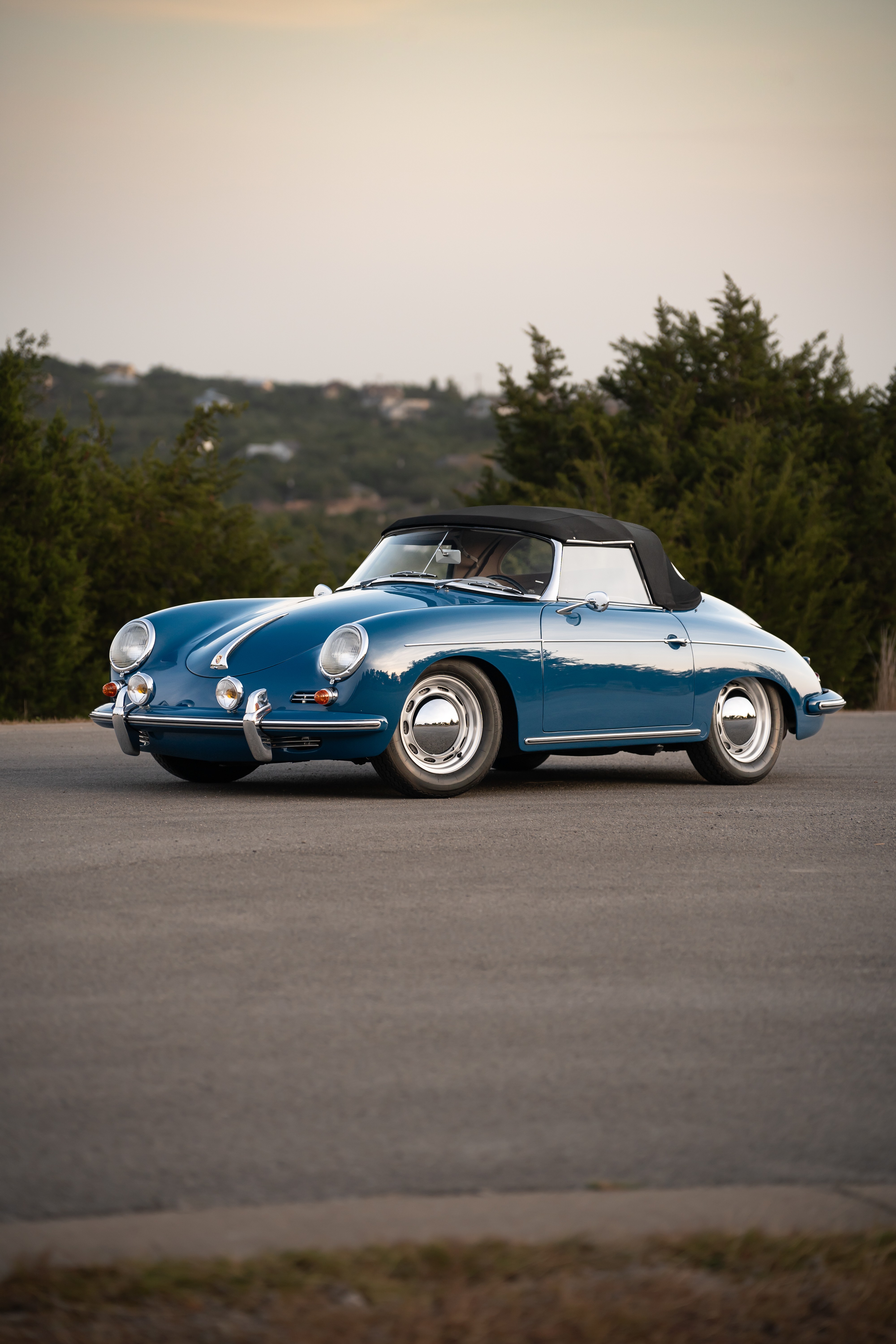 Royal Blue 1960 Porsche 356B Roadster shot in Austin, TX.