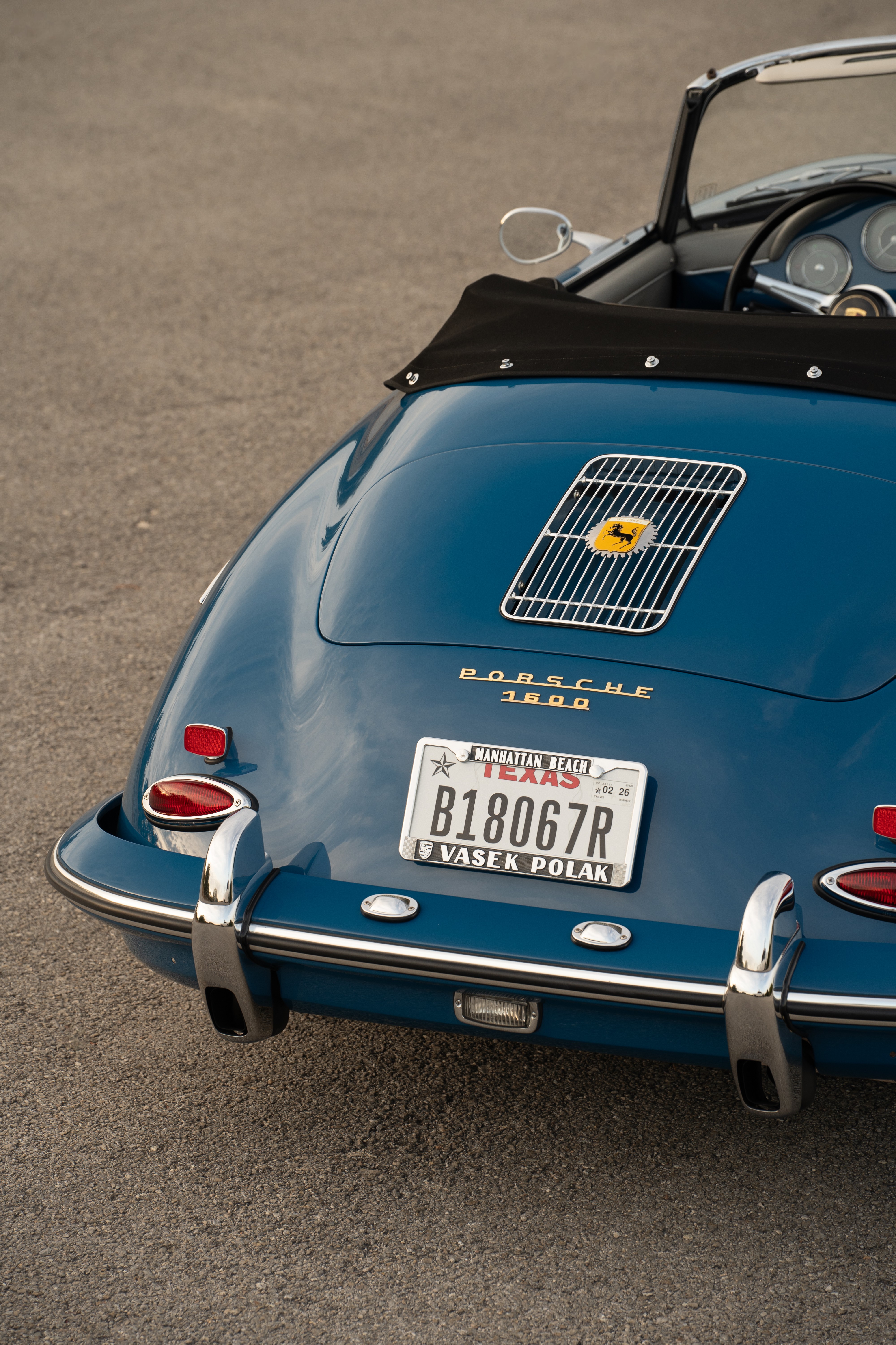 Royal Blue 1960 Porsche 356B Roadster shot in Austin, TX.