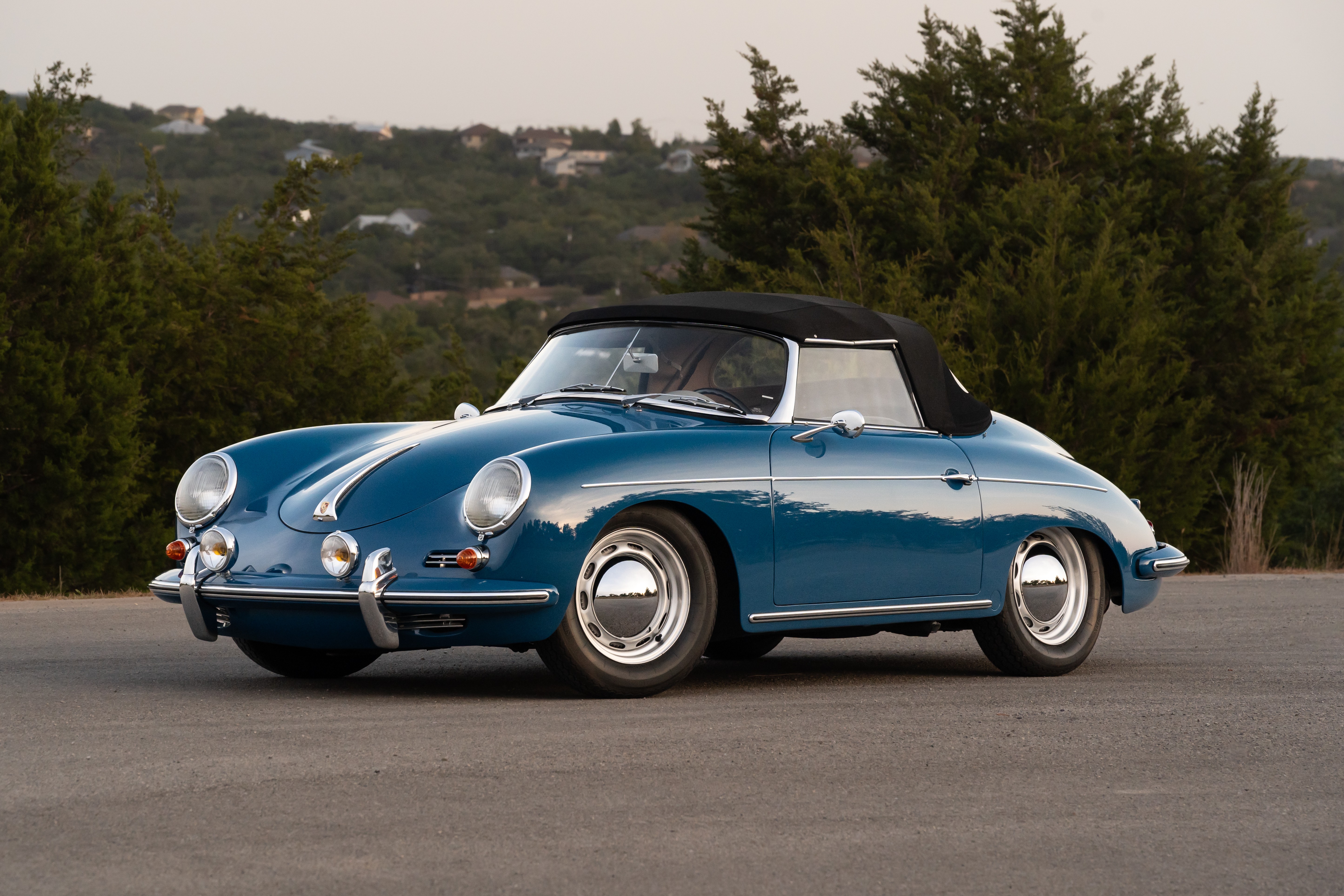 Royal Blue 1960 Porsche 356B Roadster shot in Austin, TX.